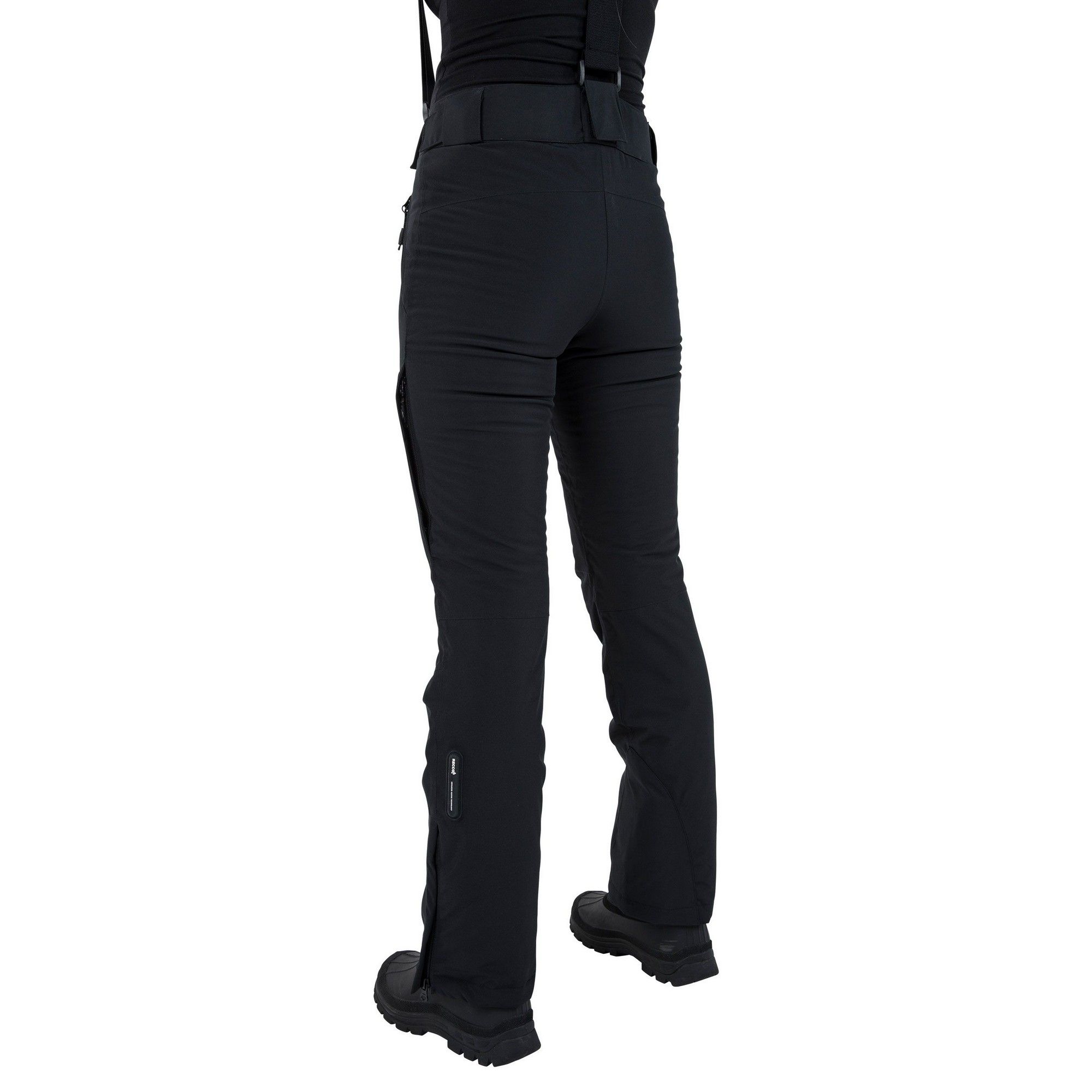 Lightly padded. Microfleece at seat and knees. Knitted. Shell - 92% polyester, 8% elastane. Lining - 100% polyester. 3 water repellent zip pockets. Detachable braces. Side leg ventilation zips. Side ankle zip with facing. Ankle gaiters. Slim fit.