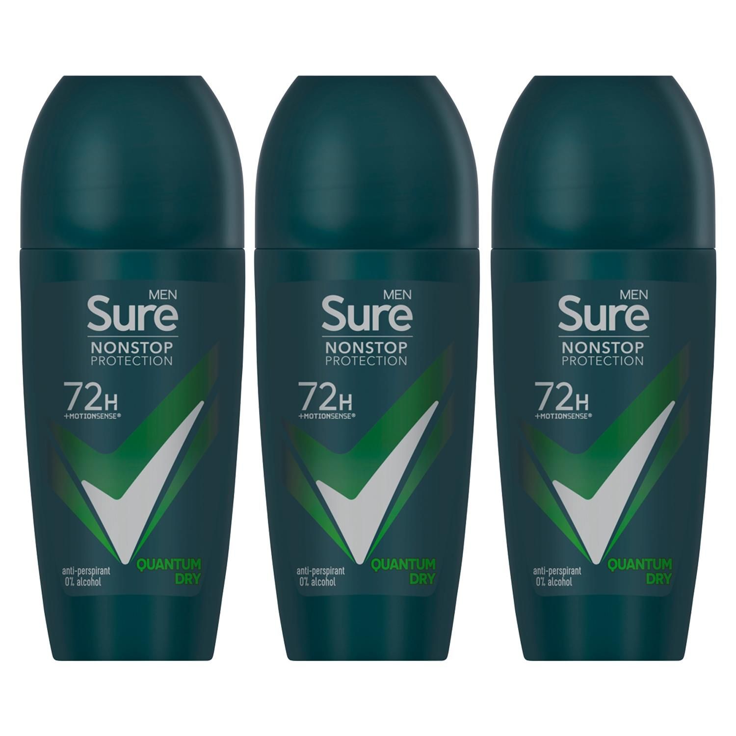 Sure Men Antiperspirant Deodorant Roll On 72H Nonstop, Quantum Dry