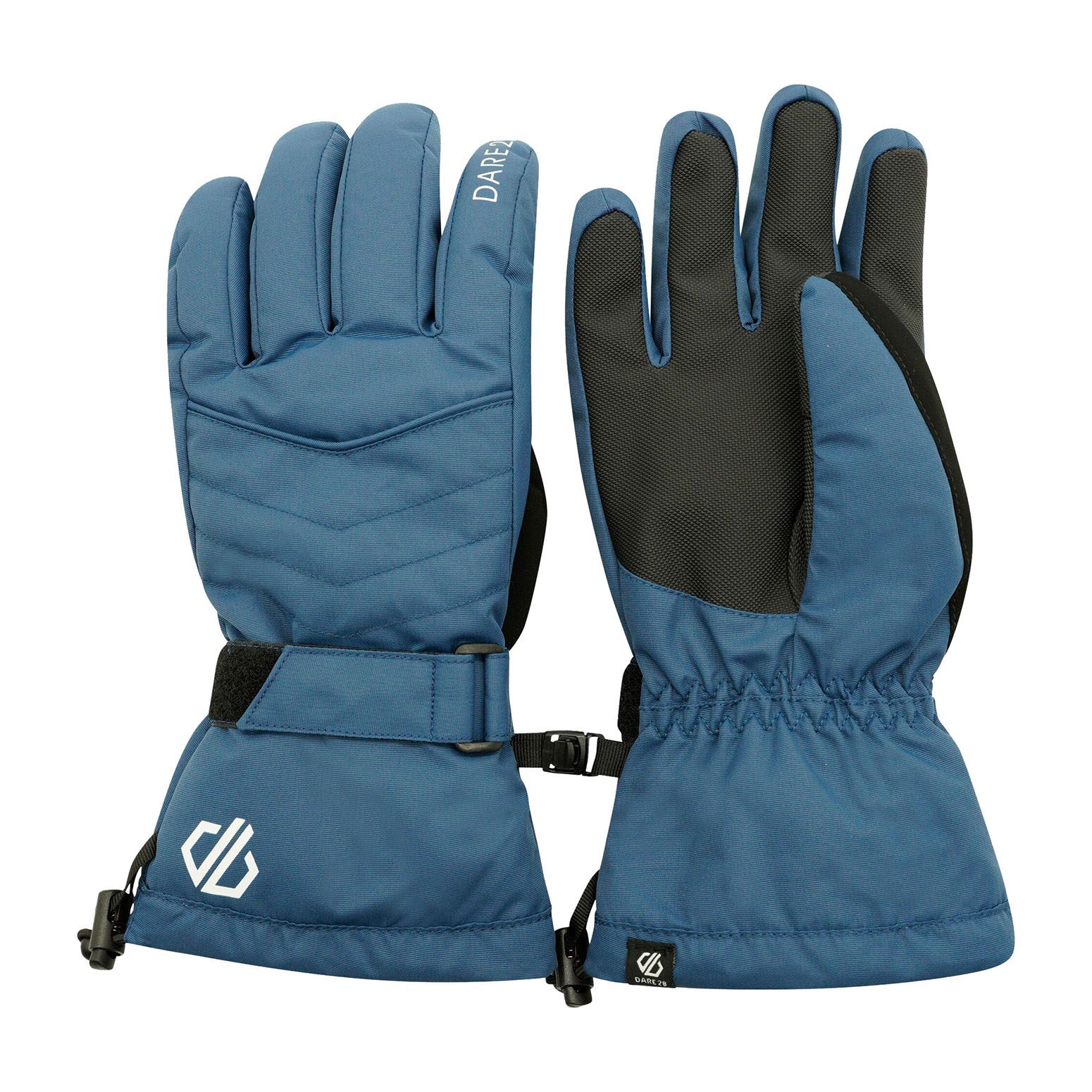 Polyester fabric with waterproof and breathable Ared 5000 insert. Water repellent finish. High loft polyester padding. Warm scrim lining. Synthetic nubuck thumb. Textured gripped palm. Elasticated wrist. Adjustable cuffs. Secure clip attachment. Shockcord and toggle lower wrist adjustment.
