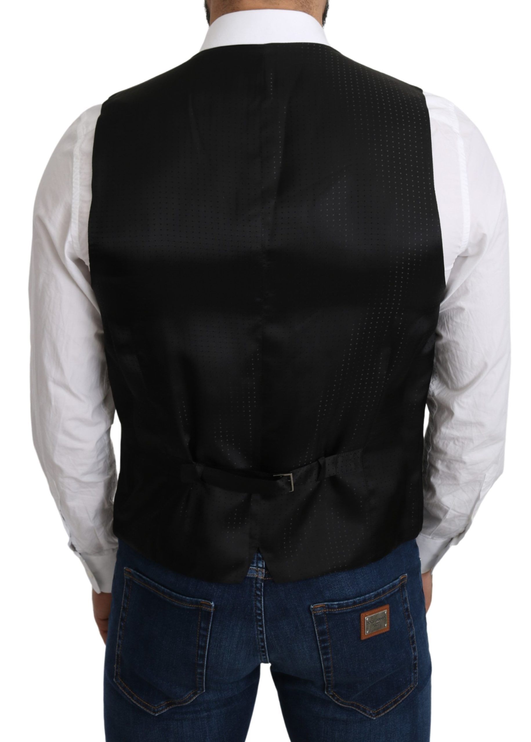 Dolce & Gabbana Black 100% Silk Formal Waist Coat Vest