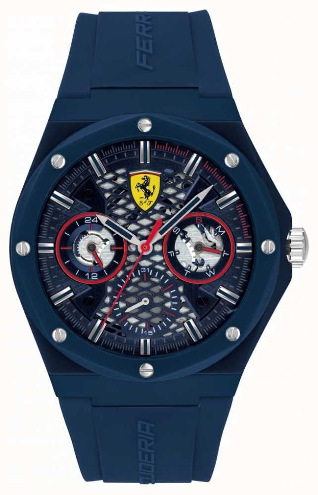 This Ferrari Aspire Multi Dial Watch for Men is the perfect timepiece to wear or to gift. It's Blue 43 mm Round case combined with the comfortable Blue Rubber watch band will ensure you enjoy this stunning timepiece without any compromise. Operated by a high quality Quartz movement and water resistant to 3 bars, your watch will keep ticking. Rubber watch band make it comfortable to wear and lead you to edge sport fashion. Perfect for both indoor and outdoor activities. -The watch has a calendar function: Day-Date, 24-hour Display High quality 21 cm length and 23 mm width Blue Rubber strap with a Buckle Case diameter: 43 mm,case thickness: 11 mm, case colour: Blue and dial colour: Blue