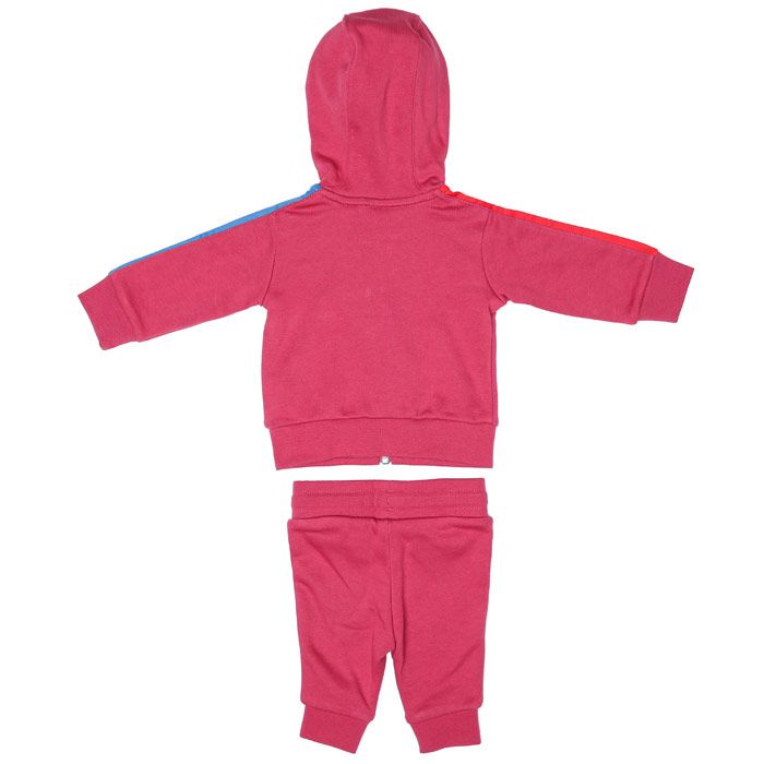 Baby Girls adidas Originals Adicolor Full Zip Hoody Set in pink.Jacket:- Lined hood.- Full zip fastening.- Long sleeves.- Kangaroo style pocket to front.- 3-Stripes on the sleeves.- Signature details.- Regular fit.- Main material: 70% Cotton  30% Polyester (Recycled).  Machine washable. Pants:- Drawcord-adjustable waist.- Regular fit.- Main material: 70% Cotton  30% Polyester (Recycled).  Machine washable. - Ref: GN7491B