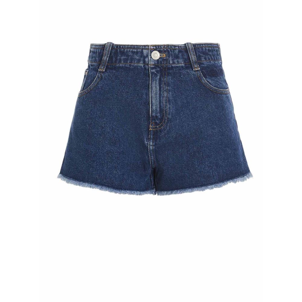 Cotton denim shorts with five pockets, zip and button fly and logo embroidery.