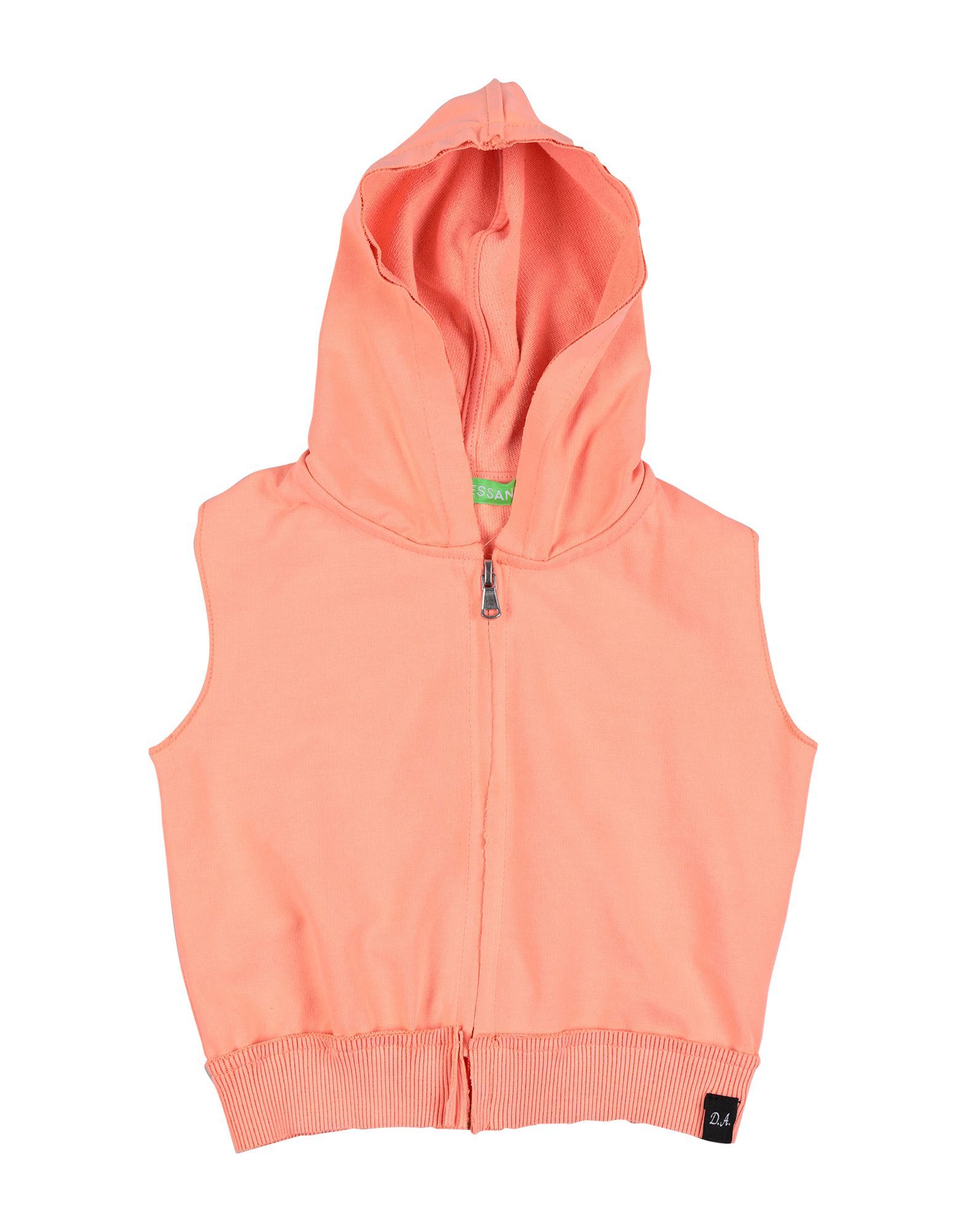 logo, basic solid colour, hooded collar, sleeveless, front closure, zip, no pockets, french terry lining, wash at 30° c, do not dry clean, iron at 110° c max, do not bleach, do not tumble dry, stretch, small sized