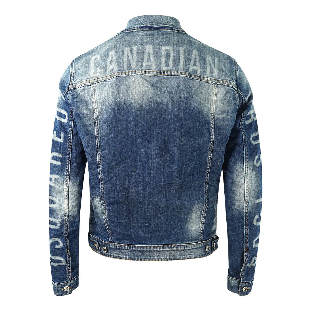 Dsquared2 Canadian Bros 1964 Denim Jacket. D2 S74AM1061 S30342 470 Denim Jacket. Button Closure, Made In Italy. S74AM1061 S30342 470. Printed Branding On Both Arms And Across The Shoulders. Front Pockets, Signature Red D2 Label