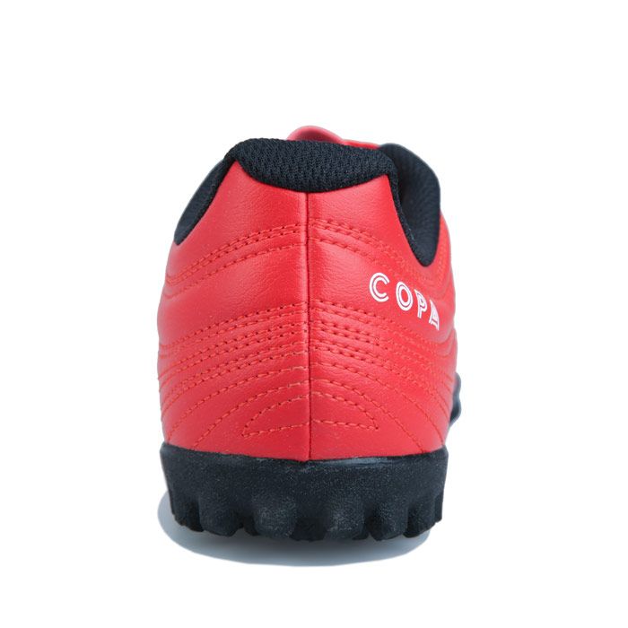 Junior Boys adidas Copa 20.4 Turf Football Boots in Red White. – Durable synthetic leather upper. – Lace fastening. – Regular fit. – Firm ground football boots. – Stitched vamp to Reduce slippage. – Lightly padded ankle. – Branding to tongue. – Anti-abrasion rubber outsole. – Synthetic Leather Upper – Textile lining – Synthetic sole. – Ref: EF1925