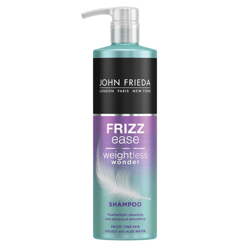 John Frieda Frizz Ease Weightless Wonder Fine Hair Shampoo & Conditioner 500ml Duo Pack. Our most lightweight formula, tailored to transform frizzy, fine hair into soft smooth styles. Infused with hydrating Aloe Water, the Weightless Wonder Shampoo weightlessly cleanses and moisturises, whilst the Weightless Wonder Conditioner weightlessly nourishes and detangles. Safe for colour-treated hair.

Set Contains:  1x John Frieda Frizz Ease Weightless Wonder Fine Hair Shampoo 500ml & 1x John Frieda Frizz Ease Weightless Wonder Fine Hair Conditioner 500ml