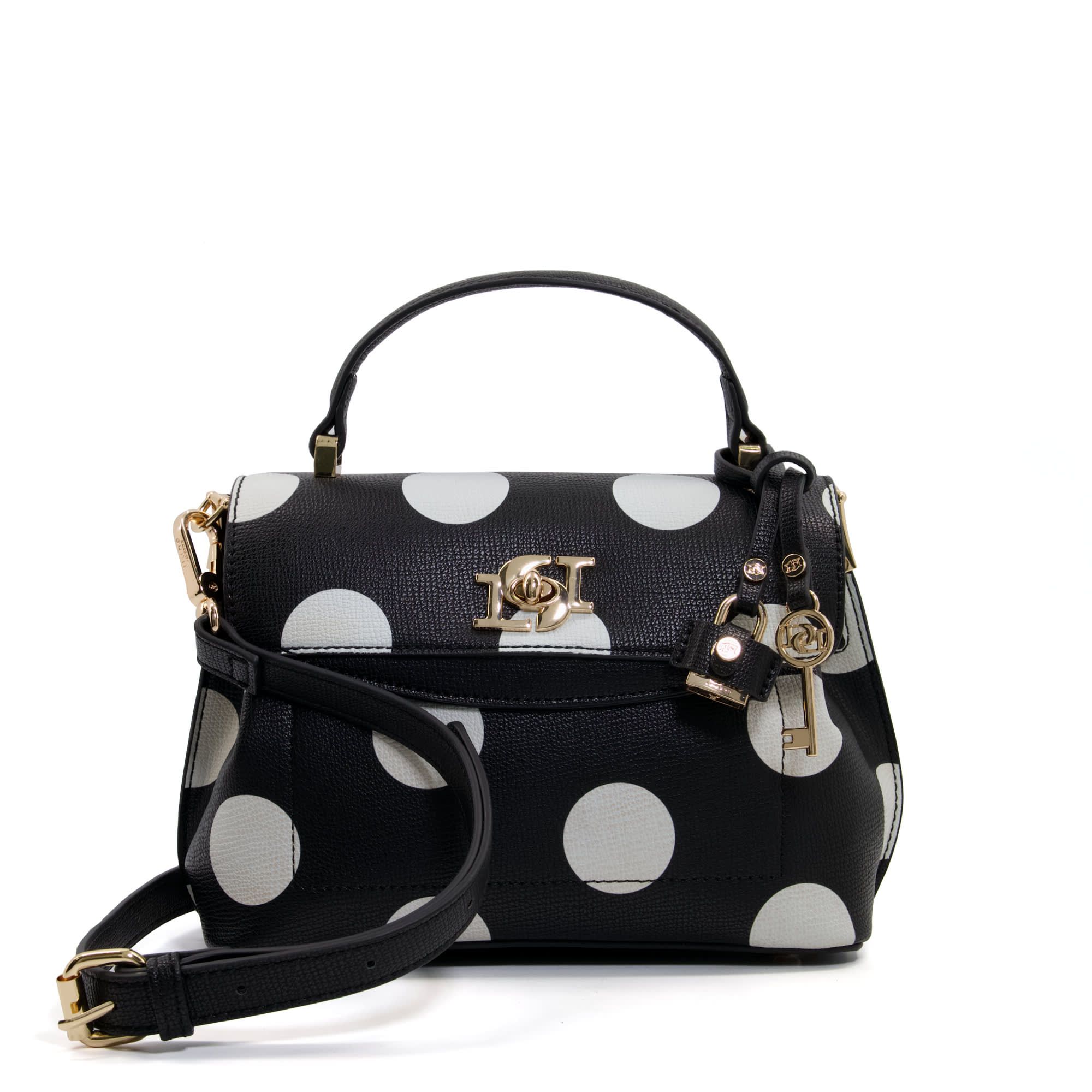 A timeless take on the polka-dot trend, this cross-body style has a classic monochrome pattern. Luxurious and feminine, it's designed with gold hardware, a chic top handle and a slim, adjustable strap.