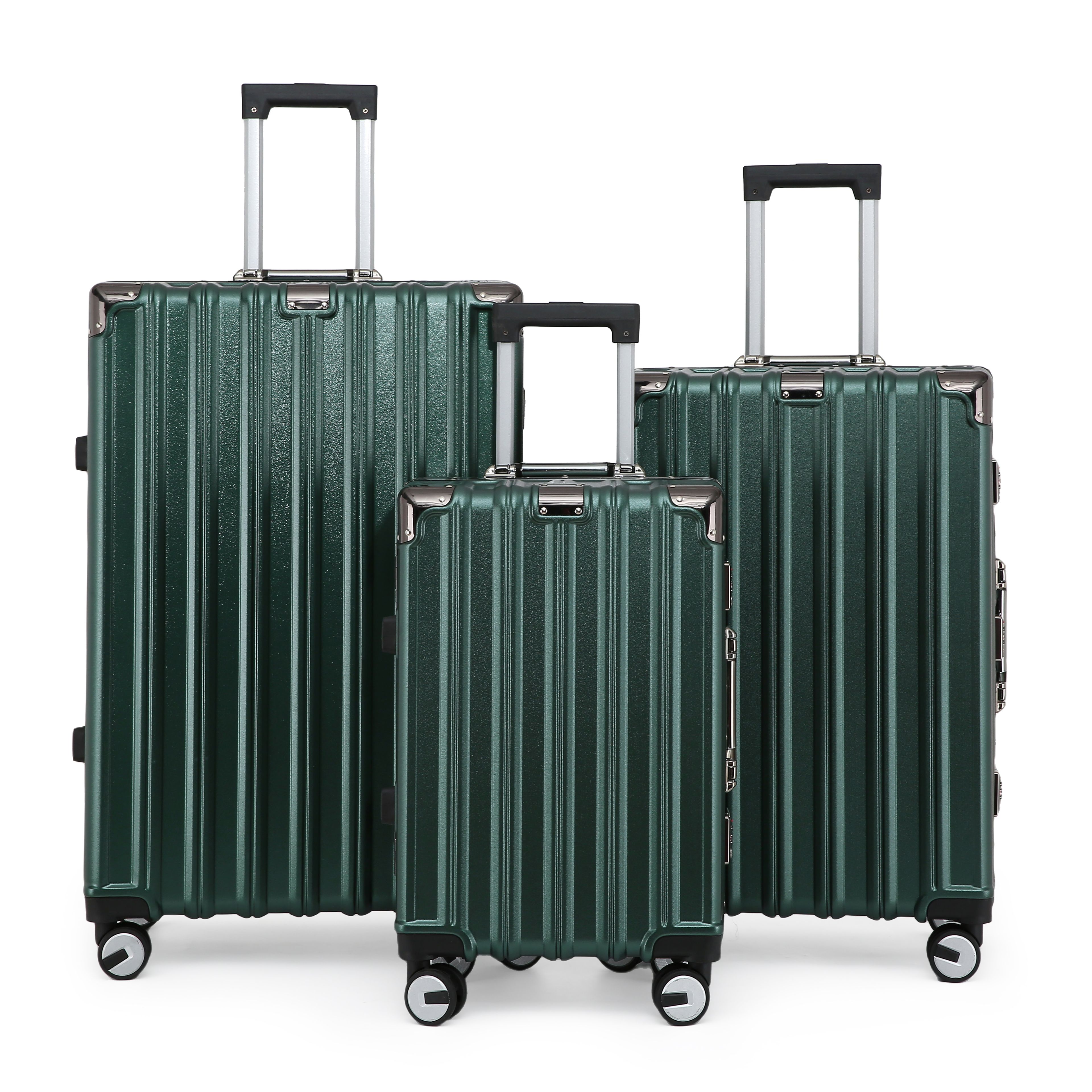 Hardshell Green Suitcase Set Robust 8 Wheel Luggage Cabin Case Bag