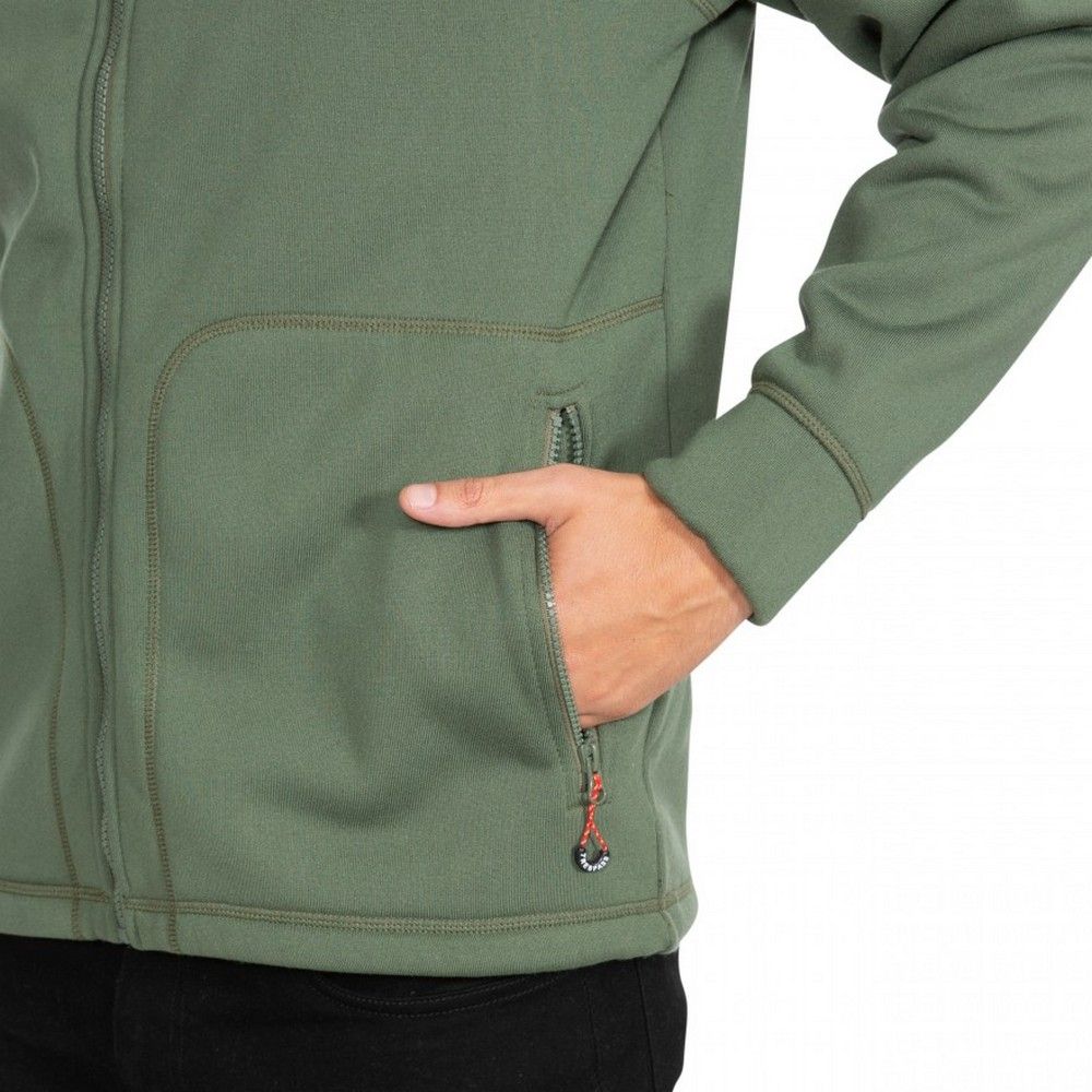 Knitted, 100% polyester. Brushed backed fleece, coverstitch detail. High neck, full zip front, two zip pockets. Airtrap. 400gsm.