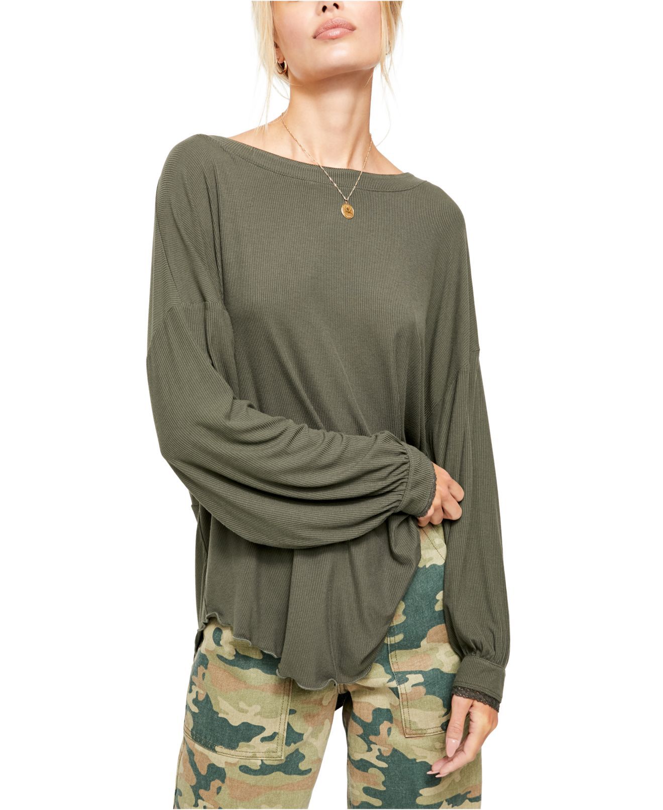 Color: Greens Size Type: Regular Size (Women's): L Sleeve Length: Long Sleeve Type: T-Shirt Style: Knit Top Neckline: Boat Neck Pattern: Solid Theme: Outdoor Material: Rayon