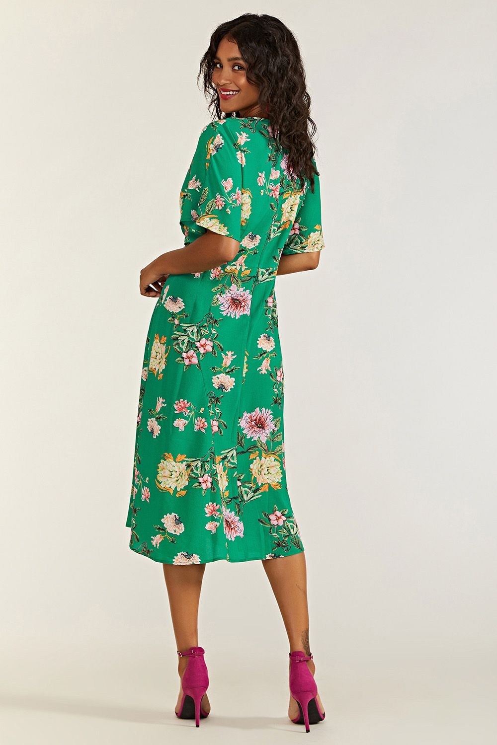 yumi vintage floral midi dress green