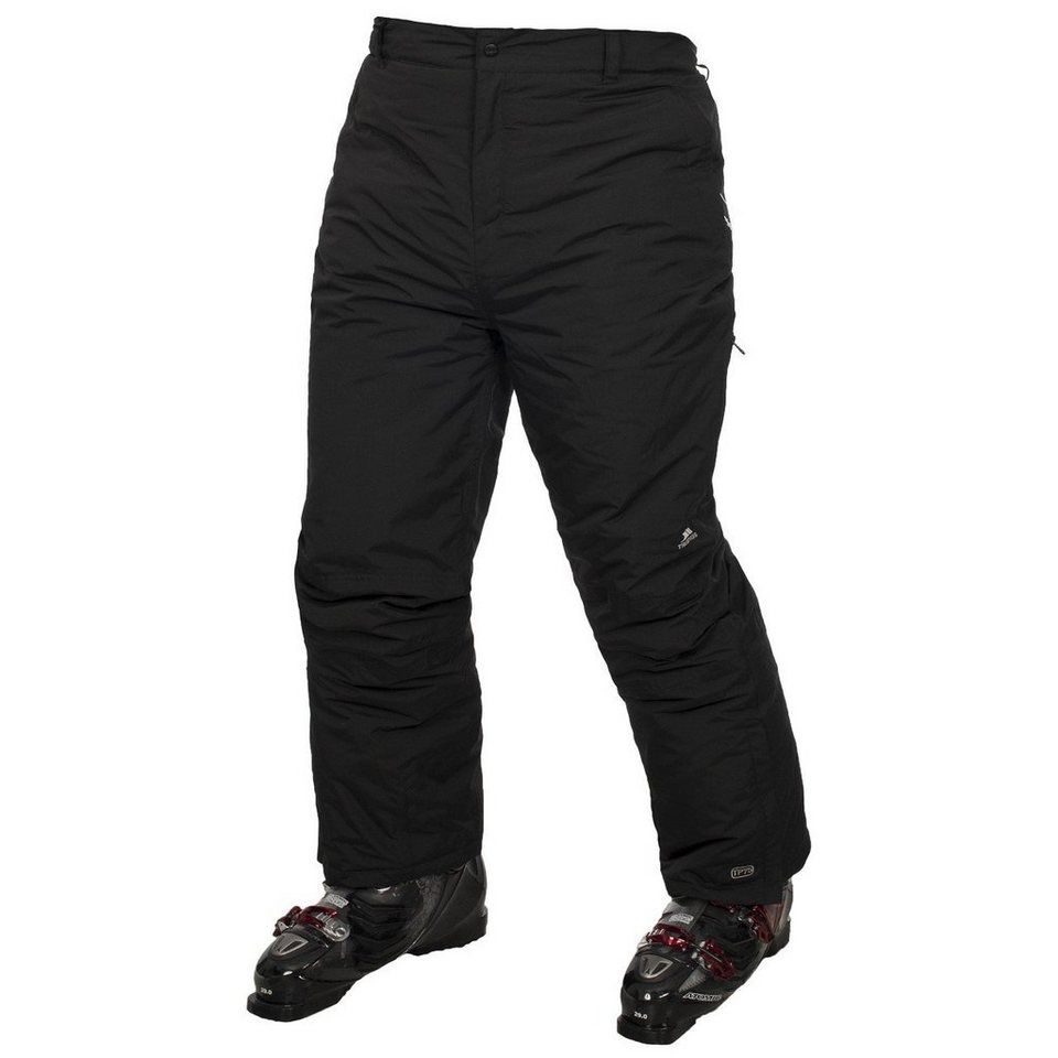 Waterproof to 3000mm. Breathable: 3000mvp. Windproof. Lightly padded waterproof ski pants. Tricot lining. Elasticated back waist & detachable braces. Articulated knee darts, kick patches & ankle gaiters. Side leg ventilation zips. Taped Seams. Shell: 100% Polyamide PU Coating, Lining: 100% Polyester, Padding: 100% Polyester.