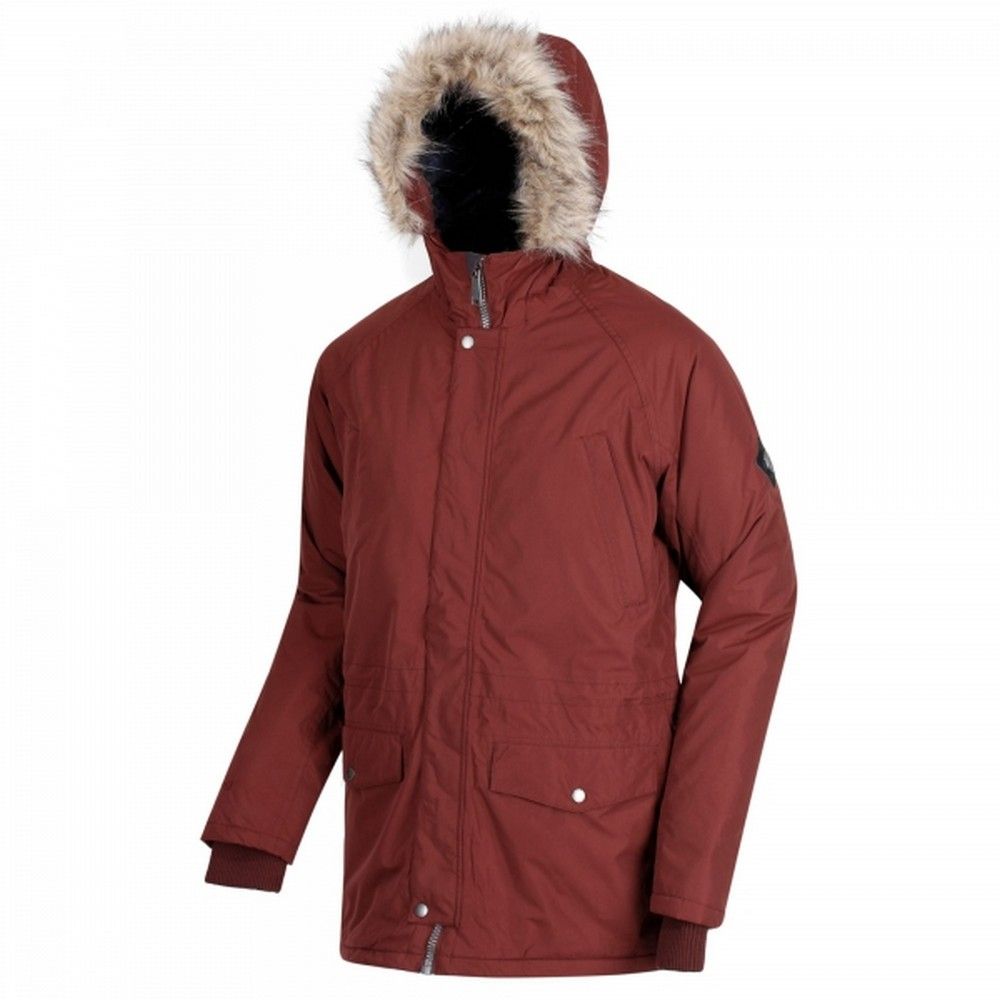 Everyday parka that protects from the elements. Soft-touch waterproof / breathable ISOTEX 5,000 fabric with an additional Durable Water Repellent finish and sealed seams. Faux-fur trimmed hood, sleek poppered fastening and four pocket design. The inner is lightly padded with quick-drying Thermo-Guard insulation and features warming fleece panels around the core. Check print lining, ribbed stormcuffs and 1981 heritage badge on the left sleeve. Regatta Mens sizing (chest approx): XS (35-36in/89-91.5cm), S (37-38in/94-96.5cm), M (39-40in/99-101.5cm), L (41-42in/104-106.5cm), XL (43-44in/109-112cm), XXL (46-48in/117-122cm), XXXL (49-51in/124.5-129.5cm), XXXXL (52-54in/132-137cm), XXXXXL (55-57in/140-145cm). 100% polyester.