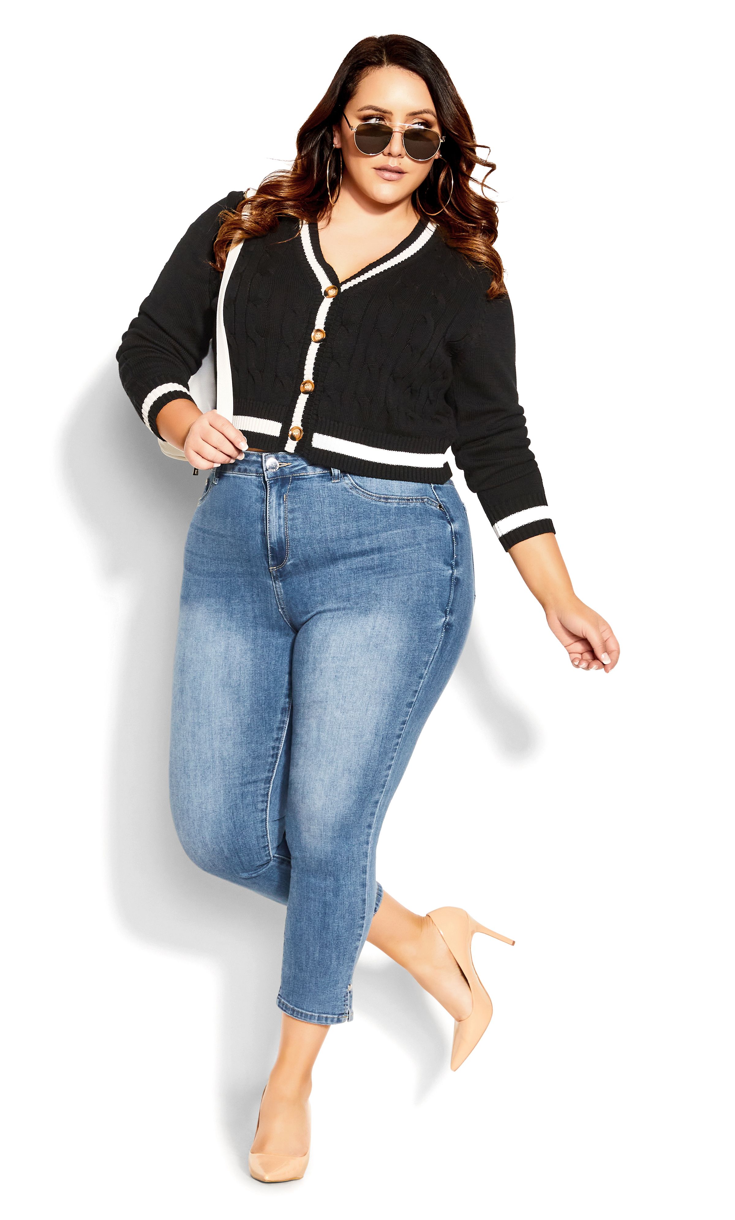 The Harley Renegade Jean will have you flaunting your killer curves in no time! This fashion-forward pair offers the perfect fit for an hourglass shape, complete with a mid rise waist and flattering cropped hemline. Key Features Include: - Harley: the perfect fit for an hourglass body shape - Mid rise - Single button & zip fly closure - 4-pocket denim styling - Stretch cotton blend fabrication - Skinny leg - High denim fibre retention to maintain shape - Signature Chic Denim hardware throughout zips, buttons and rivets - Cropped length We love these jeans with a breezy blouse, lace up block heels and chic baguette bag.