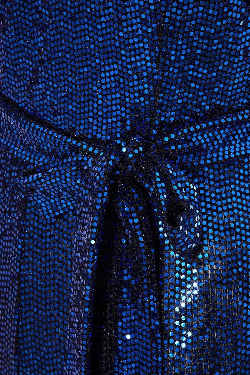 - Royal blue realness!  - Sequin finish  - Wide leg  - Belted waist  - Length: 142cm approx  - Material: 77% nylon,18% polyester, 5% Elastane  - Model height: 5' 9