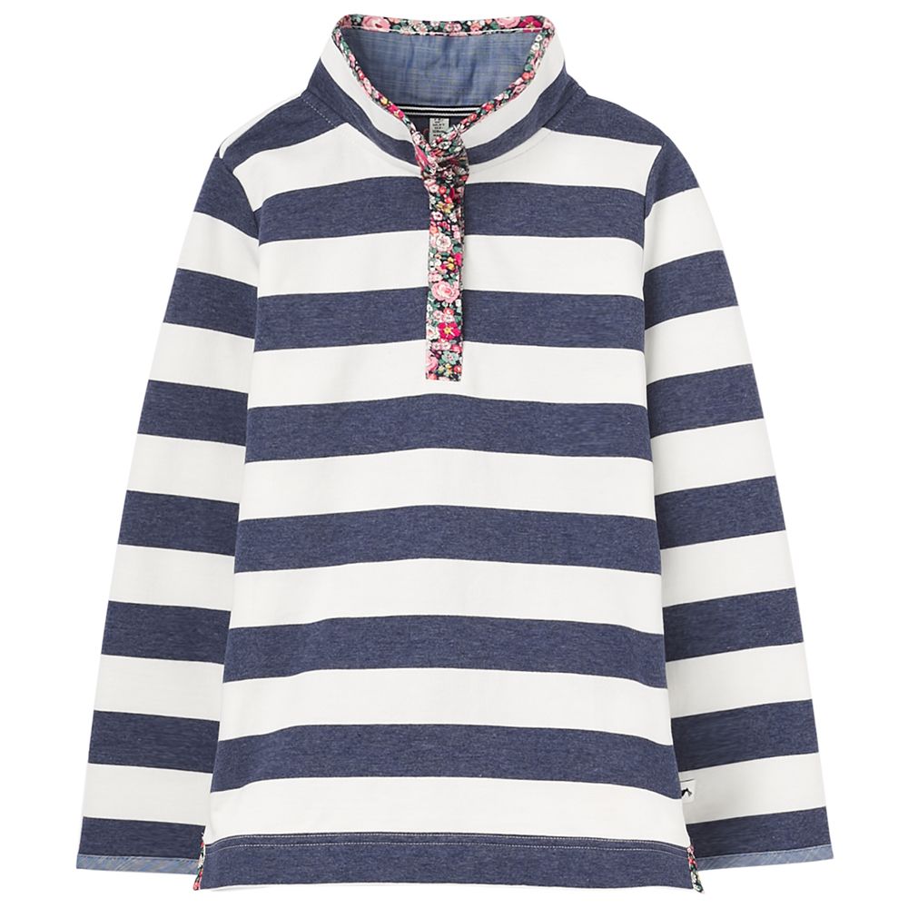 We've scaled down our women's Saunton sweatshirt and made it into a style your little one can love too. It has all the same features as mum's including a 1/4 popper placket, a snuggly funnel neck and a soft cotton fabric. We've added a few extra details too including a contrast print binding on the neck and elbow patches for a touch of fun.