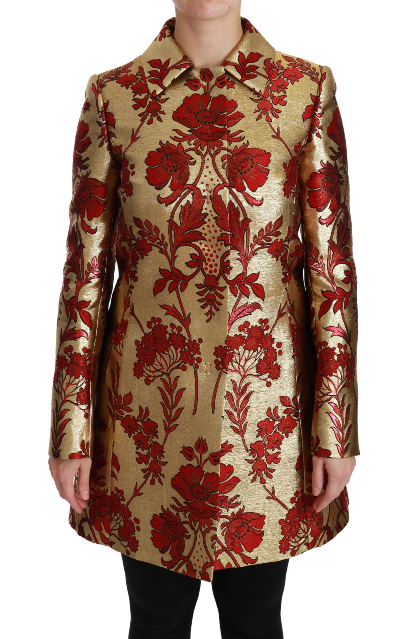 Dolce & Gabbana Red Gold Floral Brocade Cape Jacket