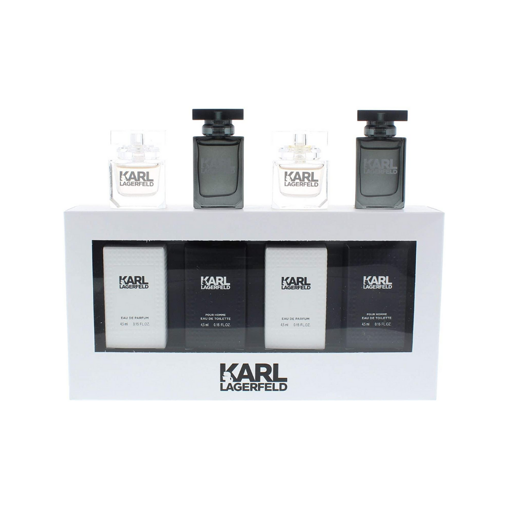 The Karl Lagerfeld ultimate couples fragrance giftset! The suave, sartorial Karl Lagerfeld for Men Eau de Toilette is a supremely masculine fragrance. For Him is crafted as a distinctive aromatic fougere, its magnetic notes conveying a story of desire. The fragrance reflects Karls bold and unforgettable approach to fashion: classic yet rebellious, sleek yet edgy, and always at the top of its game, Karl Lagerfeld for Him is an aromatic - fougere fragrance that begins with fresh mandarin and lavender oil. Its heart of green apple and violet is laid on the base of amber and sandalwood. Karl Lagerfeld, fashion icon, is venturing into the world of perfumery with two fragrances that carry all the DNA of the Kaiser, as the fashion king himself defined. The feminine scent is an elegant floral scent that evokes an elegant sensuality. Karl Lagerfeld Pour Femme promises to be a very addictive fragrance. Please note: UK shipping only.