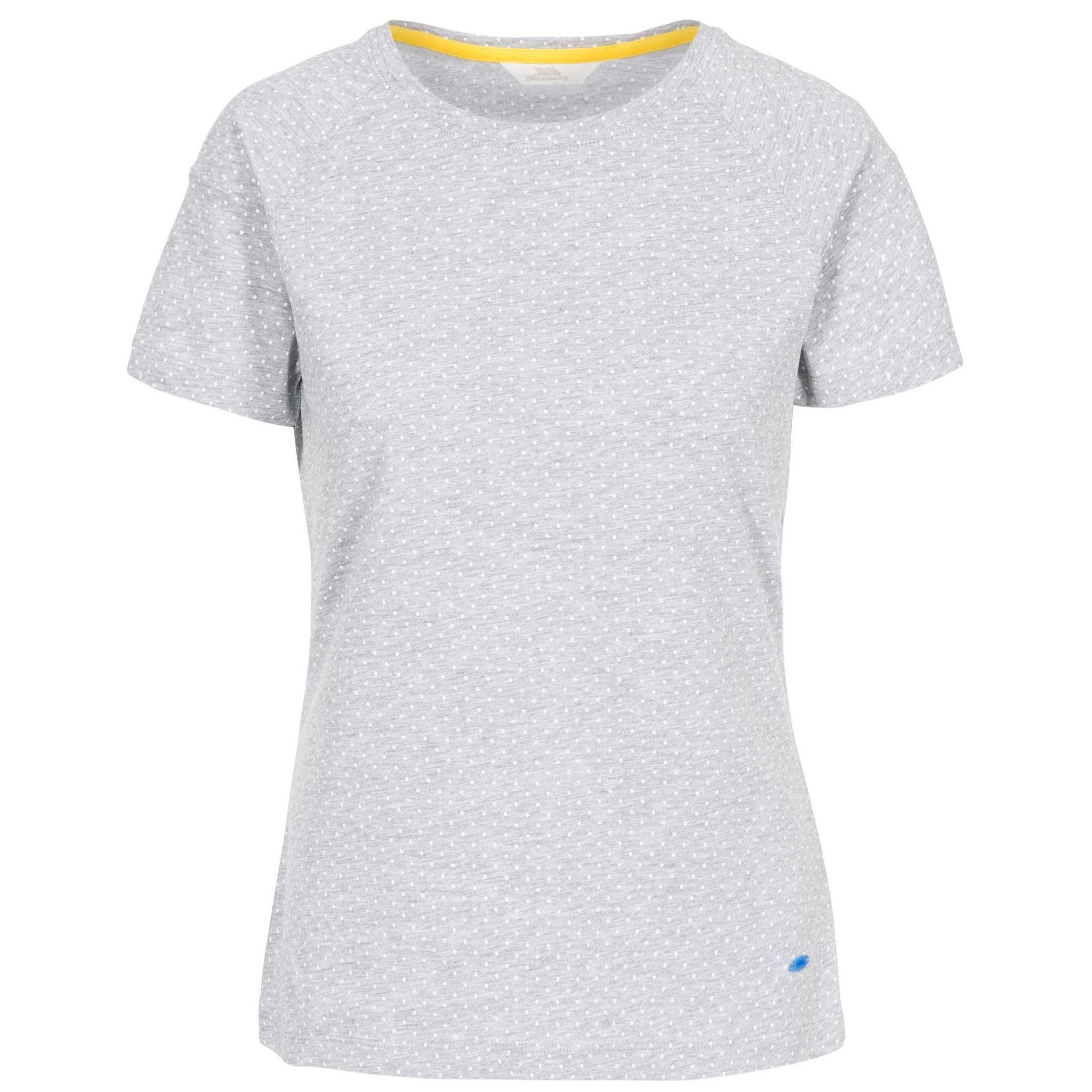 60% Cotton, 40% Polyester. Short sleeve raglan. Round neck. Contrast colour inner neck tape. All-over print. Trespass Womens Chest Sizing (approx): XS/8 - 32in/81cm, S/10 - 34in/86cm, M/12 - 36in/91.4cm, L/14 - 38in/96.5cm, XL/16 - 40in/101.5cm, XXL/18 - 42in/106.5cm.