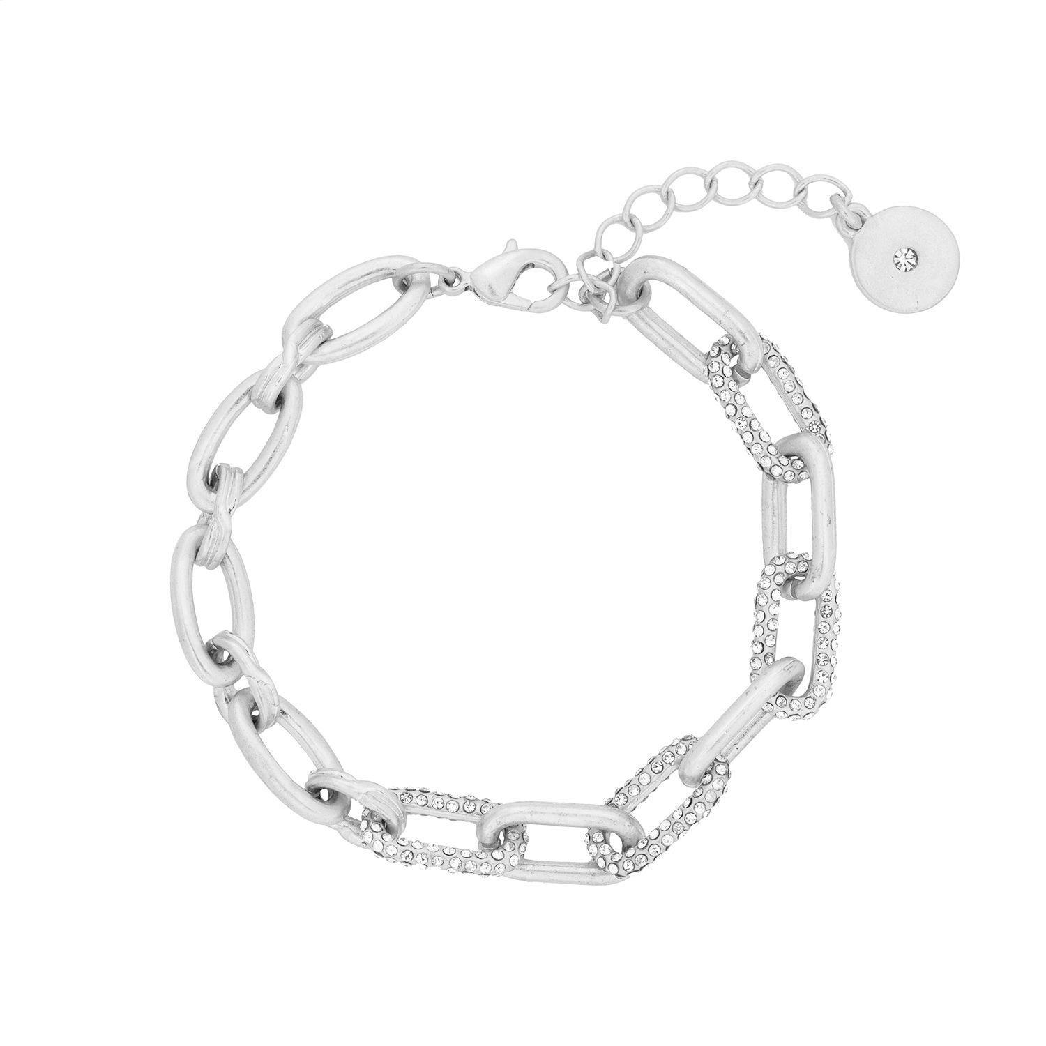 This chunky pave chain bracelet is the staple piece you need this winter! It adds such an on trend edge to any outfit, whether it's a night out dress or a jumper and jeans. The beautiful 7 inch silver plated chain features pave encrusted links on one side, giving a delicate edge to an otherwise strong piece. The chain is fastened with a lobster clasp and has a 4cm extender chain to easily adjust. It also comes with a matching necklace and they really are a match made in heaven! When in doubt, go simple and style it out.