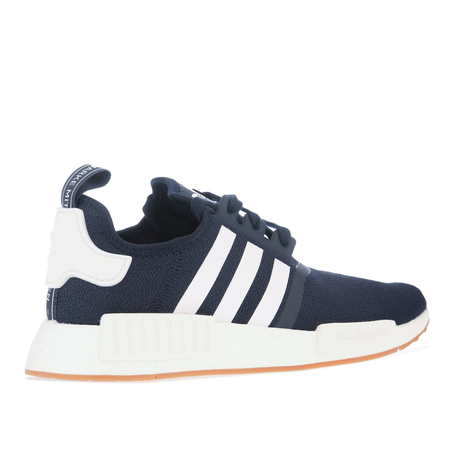 adidas originals nmd_r1 trainers in white with navy stripes