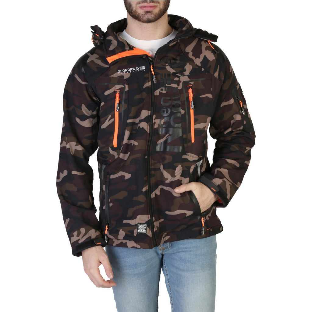 Collection: Fall/Winter   Gender: Man   Type: Jacket   Fastening: zip   Sleeves: long   External pockets: 5   Internal pockets: 2   Material: elastane 4%, polyester 96%   Main lining: polyester 100%   Pattern: multicolour   Washing: wash at 30° C   Model height, cm: 180   Model wears a size: L   Hood: removable   Inside: fleeced   Details: visible logo