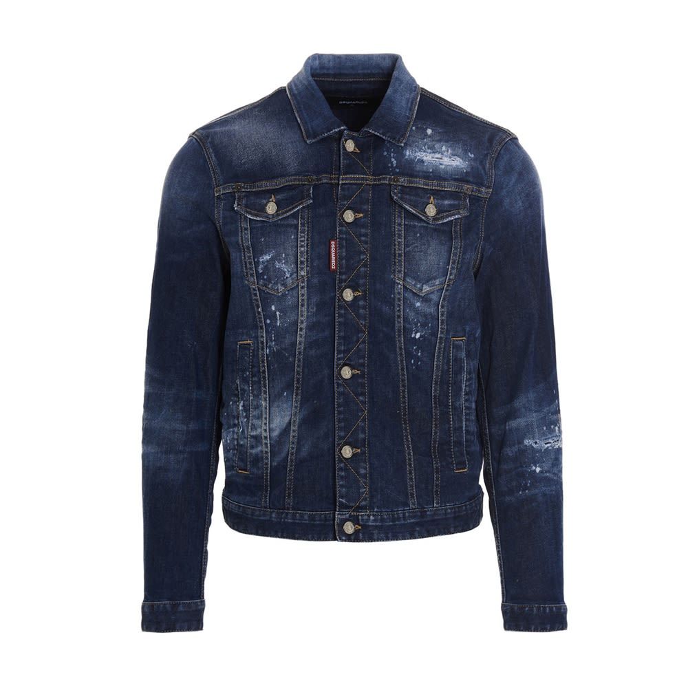 'Dan Jean' discolored-effect denim jacket with destroyed and all over paint details, a button closure and long cuffed sleeves.