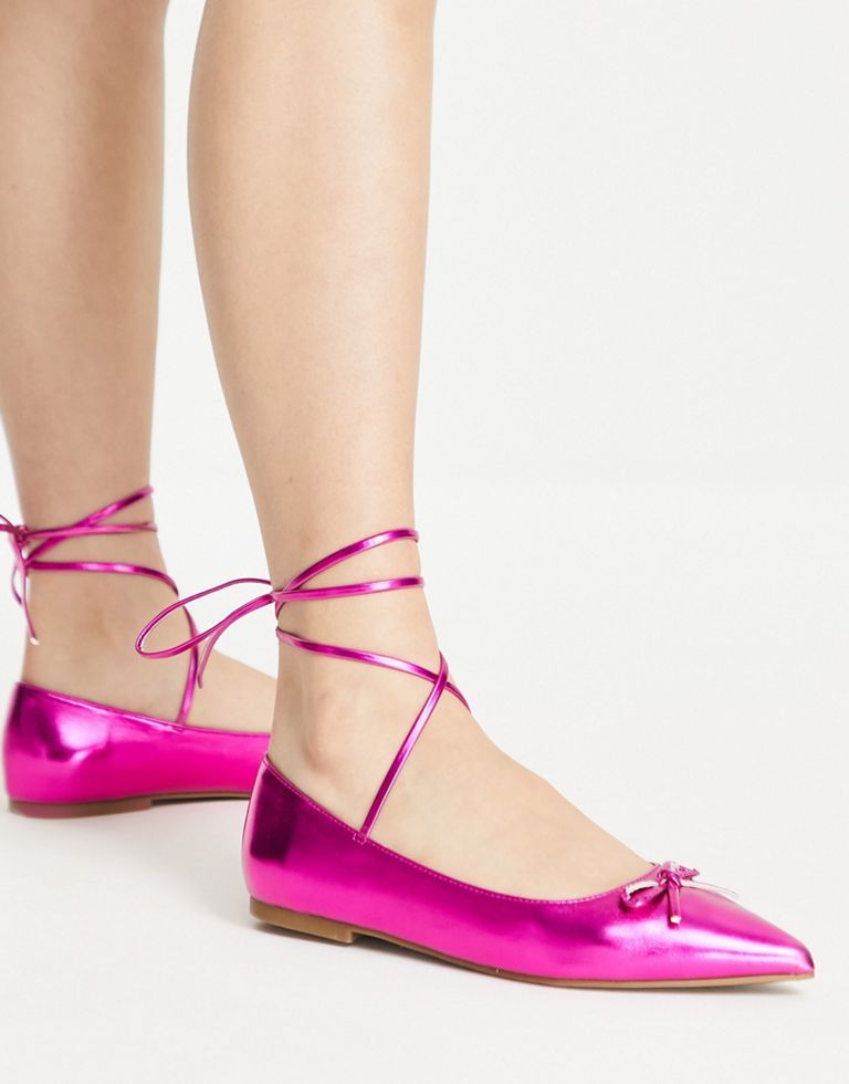 Shoes by ASOS DESIGN Love at first scroll Tie-leg design Bow detail Round toe Flat sole Sold by Asos