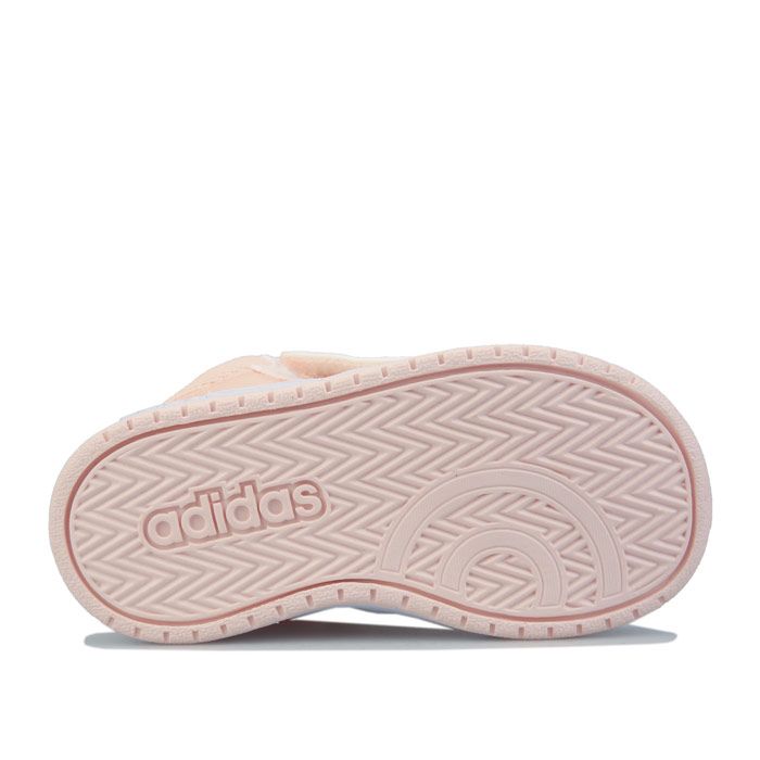 Infant Girls adidas Hoops 2.0 Mid Trainers in pink white.- Synthetic upper.- Hook-and-loop closure.- 3-Stripes to sides.- Cushioned  supportive feel.- Mid-cut trainers with B-ball style.- Padded collar and tongue.- EVA sockliner.- Regular fit.- Rubber  cupsole.- Synthetic and textile upper  Textile lining  Synthetic sole.- Ref.: FW4924I