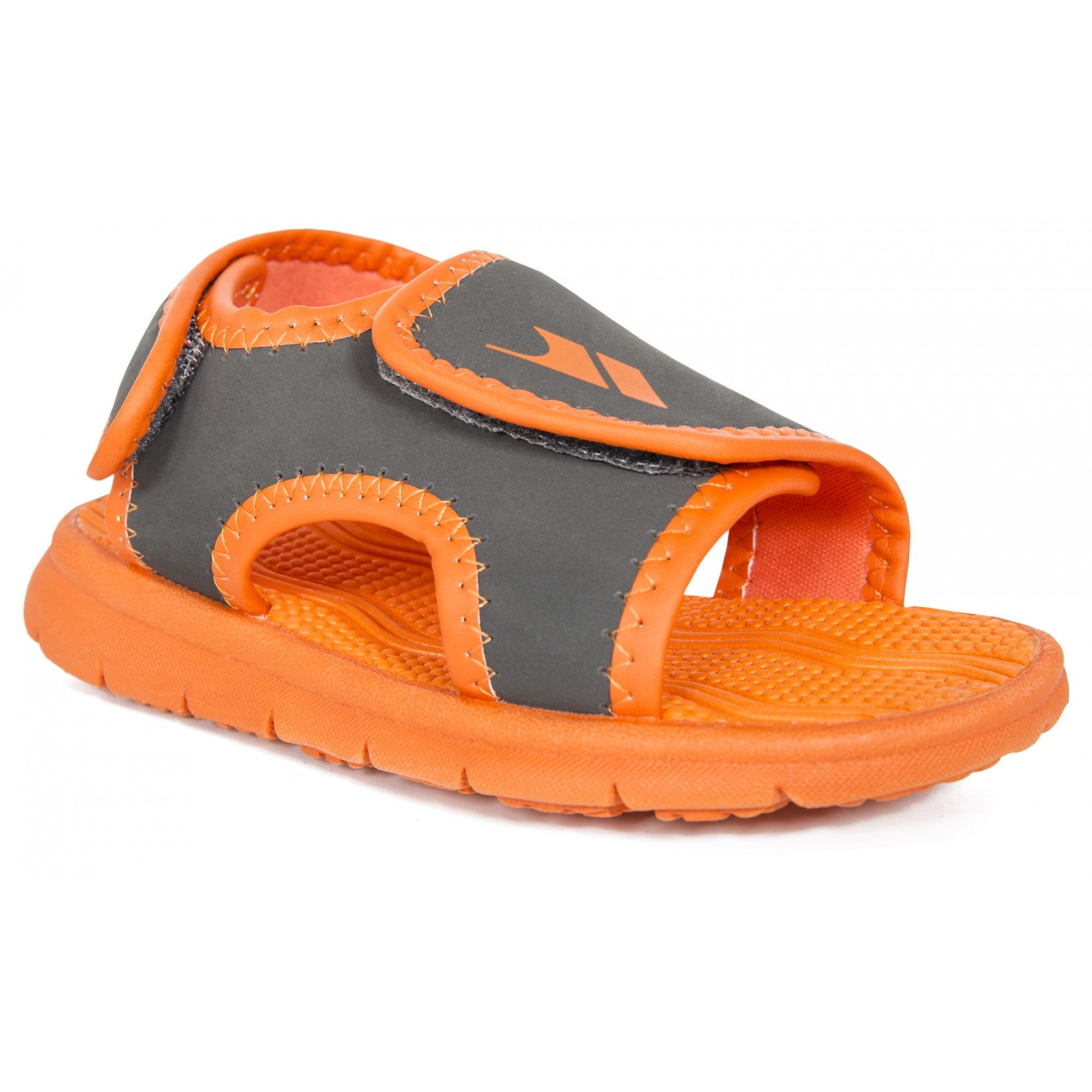 Kids sandal. Adjustable hook and loop straps. Cushioned and moulded footbed. Durable traction outsole. Upper: PU/Textile, Lining: Textile, Outsole: MD.