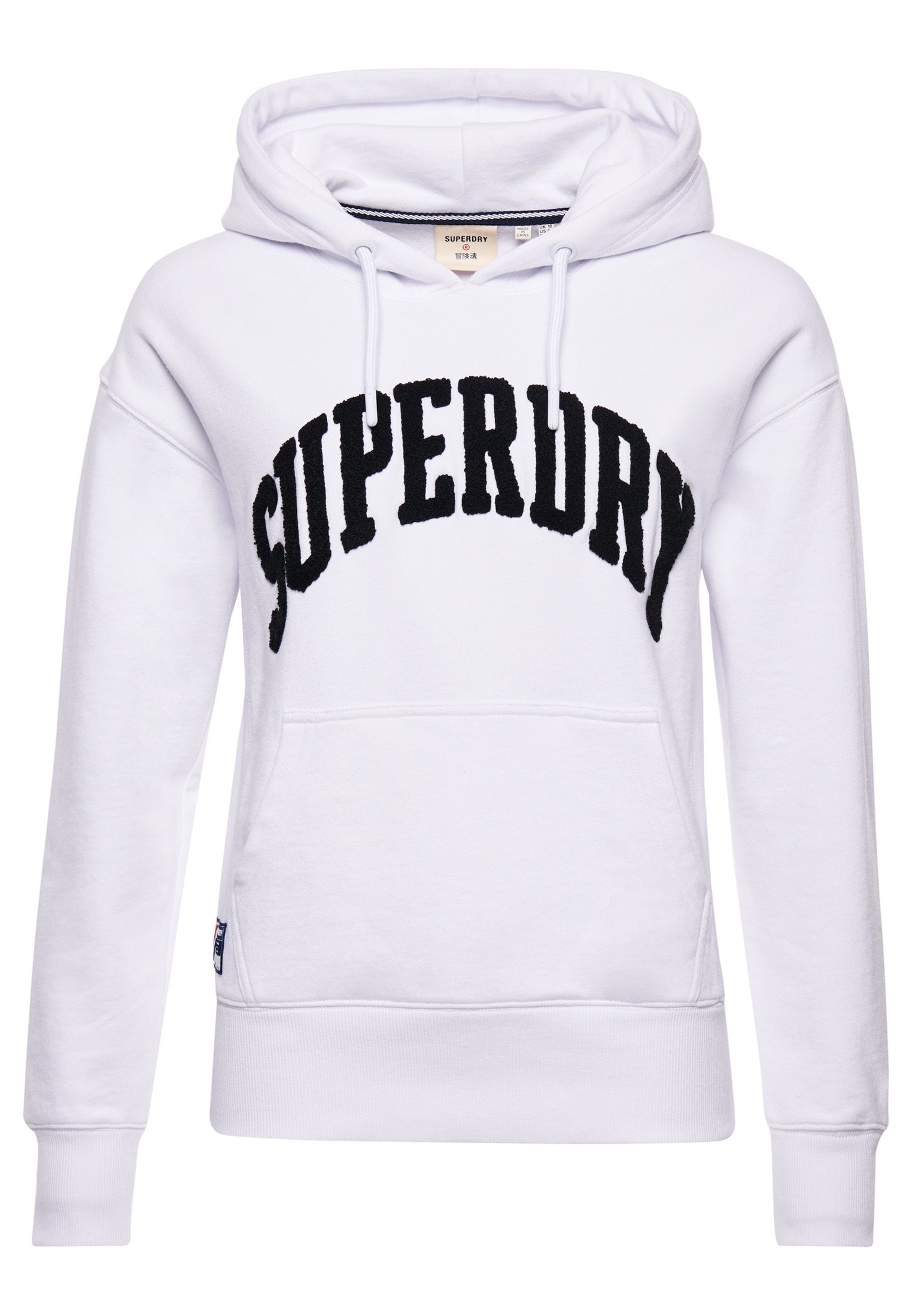Whether you're looking for a chilled look, or a sporty vibe, we've got you covered with the Varsity Arch Mono Hoodie.Relaxed fit – the classic Superdry fit. Not too slim, not too loose, just right. Go for your normal sizeLong sleevesEmbroidered graphicFront pouch pocketDrawstring hoodRibbed cuffs and hemSignature logo patch