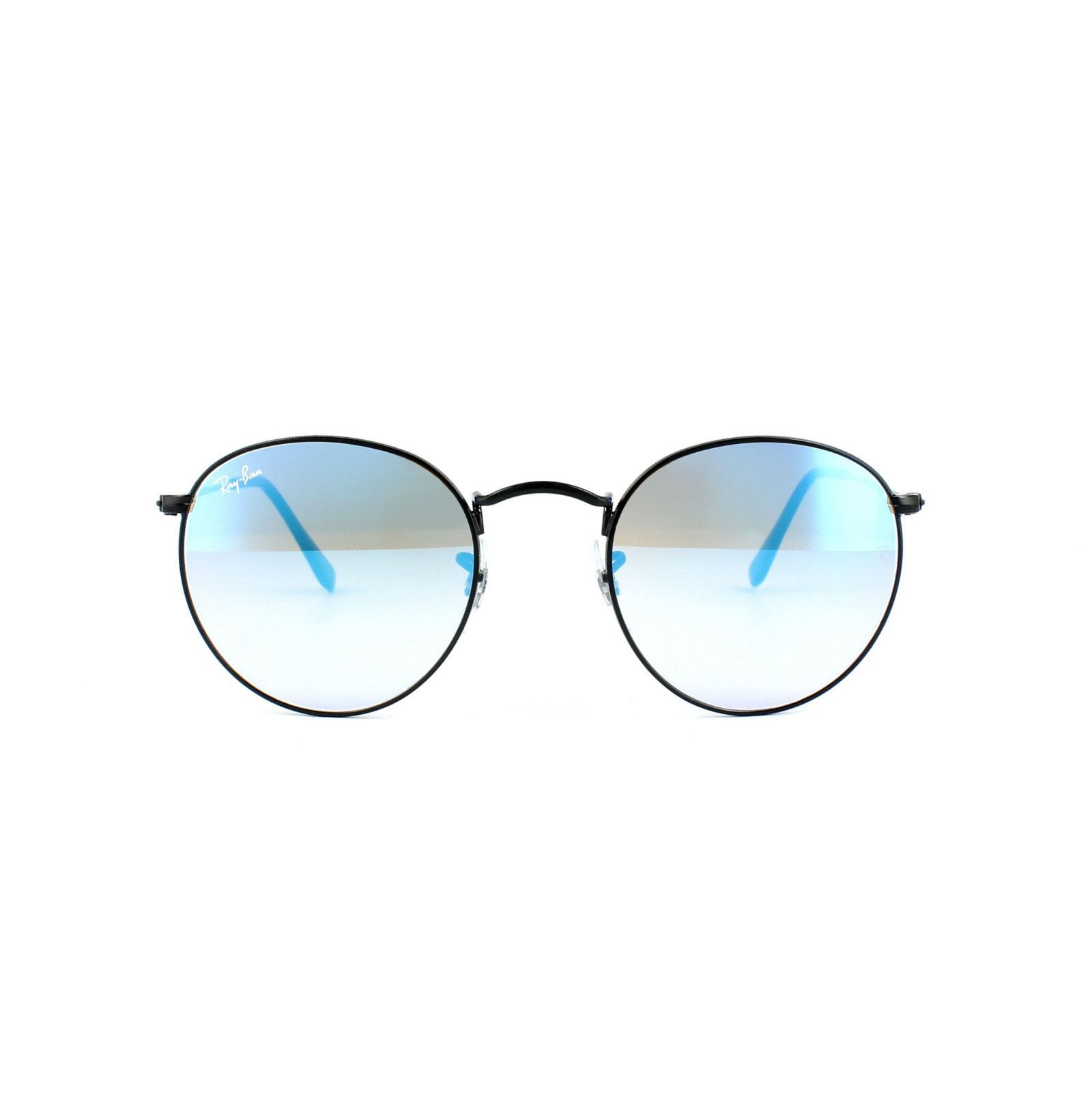 Ray-Ban Sunglasses 3447 002/4O Black Blue Gradient Mirror are rock and   roll edged shades taking their inspiration from John Lennon and many other   rock stars who have worn this shape since. Round and quirky makes for an   awesome sunglass that transcends any fashion trends.