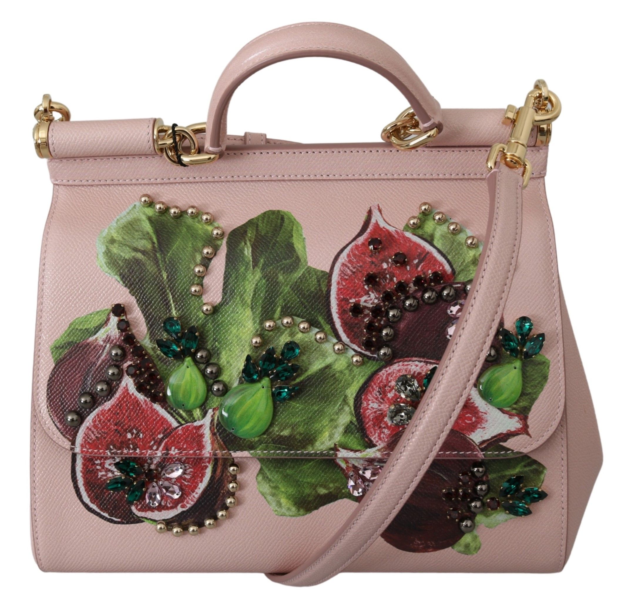DOLCE & GABBANA. 
Gorgeous brand new with tags, 100% Authentic Dolce & Gabbana Women’s Bag.
Model: SICILY 
. 
Material: . Leather
Color: Pink Fruit Fig Print with gold metal detailing. 
Strap: One handle, one detachable and adjustable shoulder strap. 
Magnetic flap closure 
Inside pocket with zipper closure
Logo details, logo engraved metal hardware. 
Made in Italy. 
Very exclusive and very high craftsmanship. 
Measurements: . 25cm x 20cm x 12cm
Strap: . 110cm x 1cm