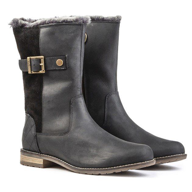 This Pair Of Black Mid-calf Boots By Barbour Is Just What You Need For The Upcoming Season. Featuring A Faux Fur Lining, Inside Zip, Branded Metal Buckle And Button As Well As A Gripping Sole, These Boots From The Traditional British Designer Brand Are Stylish, Robust And Comfortable.