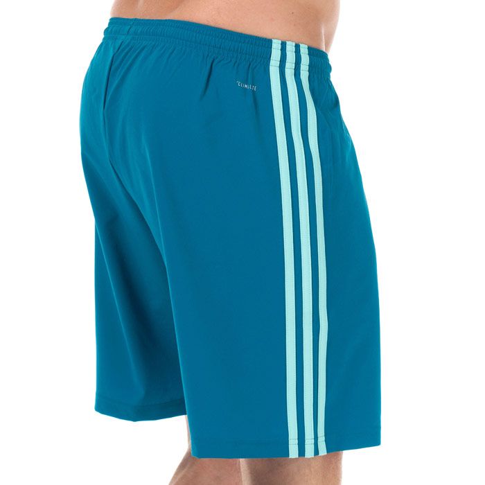 Mens adidas Condivo 18 Shorts in unity blue - energy aqua. – climalite fabric sweeps sweat away from your skin. – Elasticated waist with inner drawcord. – Applied 3-Stripes to sides. – Embroidered adidas Badge Of Sport logo above left hem on reverse. – Lightweight fabric construction. – Regular fit. – Inside leg length measures 7in approximately. – Main material: 86% Polyester  14% Elastane.  Machine washable. – Ref: CE1701 – Measurements are intended for guidance only.