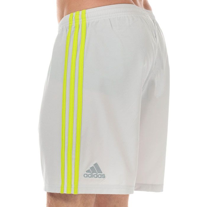 Mens adidas Condivo 18 Shorts in grey one - semi solar yellow.<BR><BR>- climalite fabric sweeps sweat away from your skin.<BR>- Elasticated waist with inner drawcord.<BR>- Applied 3-Stripes to sides.<BR>- Embroidered adidas Badge Of Sport logo above left hem on reverse.<BR>- Lightweight fabric construction.<BR>- Regular fit.<BR>- Inside leg length measures 7in approximately.<BR>- Main material: 86% Polyester  14% Elastane.  Machine washable.<BR>- Ref: CE1702<BR><BR>- Measurements are intended for guidance only.