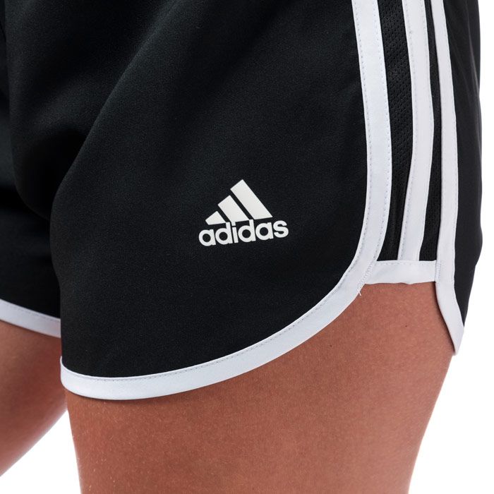 Womens adidas M10 Icon Shorts in black - white.<BR><BR>Slim fitting running shorts with iconic 3-Stripes detail.<BR>- climalite® fabric sweeps sweat away from your skin.<BR>- Elasticated waist with inner drawcord.<BR>- Inner key pocket.<BR>- Perforated mesh inner brief.<BR>- 3-Stripes to sides with mesh inserts.<BR>- Sporty curved hems.<BR>- Printed adidas logo at left thigh.<BR>- Slim fit.<BR>- Inside leg length measures 4in approximately.<BR>- Main material: 100% Polyester.  Inner brief: 100% Polyester.  Machine washable.<BR>- Ref: CE2014<BR><BR>Measurements are intended for guidance only.