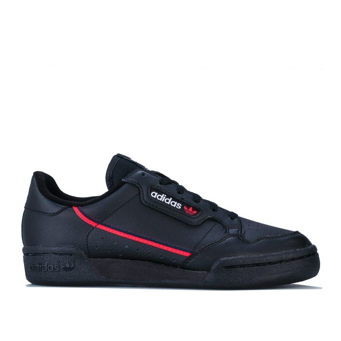 Junior Boys adidas Originals Continental 80 Trainers in core Black - scarlet - collegiate navy. – Smooth leather upper. – Lace closure. – Padded collar. – Comfortable French terry lining. – Removable Ortholite sockliner for comfort and odour control. – Split rubber cupsole with EVA insert for comfort and flexibility. – Nylon tongue with woven Trefoil brand patch. – Logo window to side. – Synthetic leather heel patch with printed Trefoil logo. – Rubber outsole. – Leather synthetic and textile upper – Textile lining – Synthetic sole. – Ref: F99786