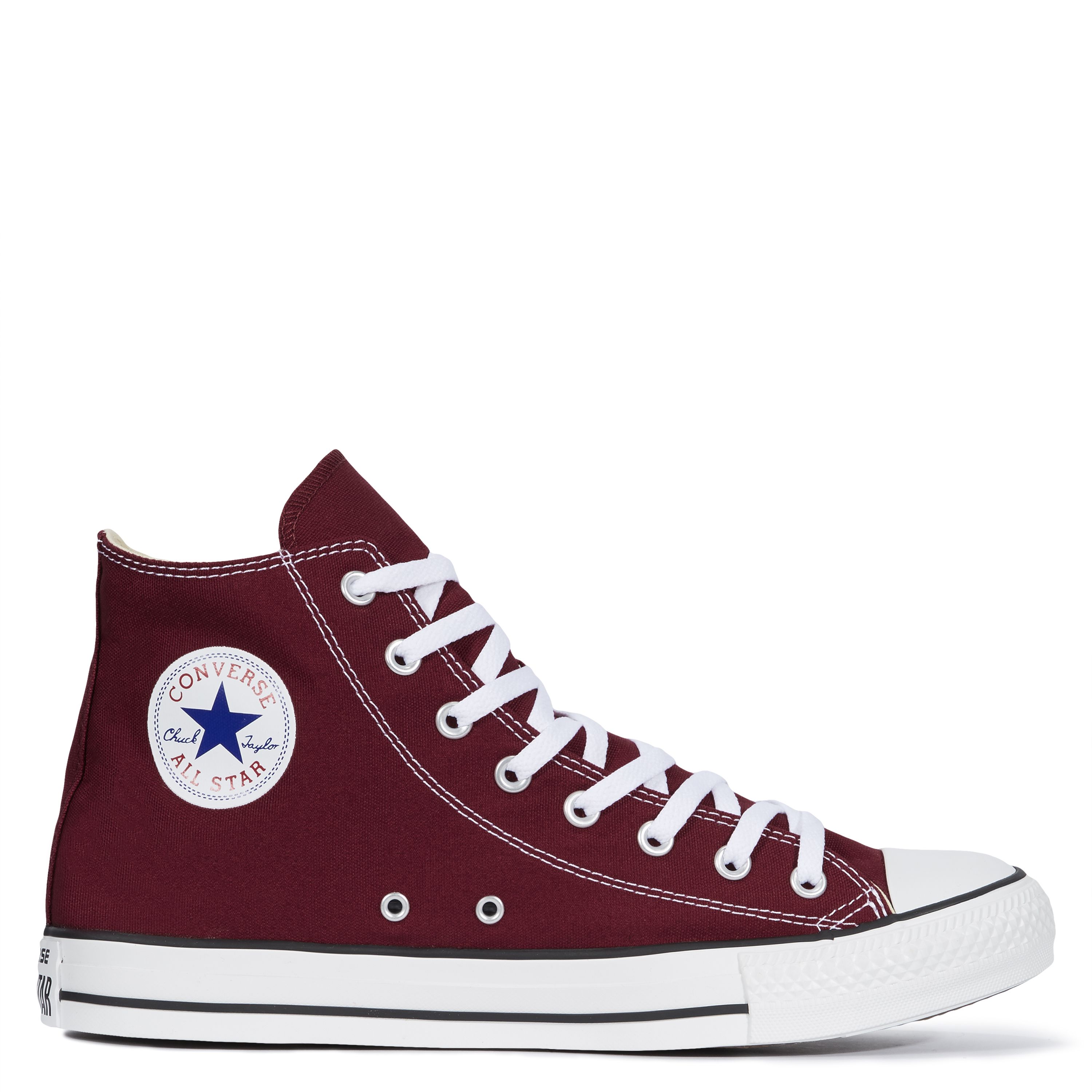 The Converse All Star Hi is a true style icon. The hi-top silhouette is dressed in a burgundy canvas upper, bearing the original Chuck Taylor badge on the inner ankle. A white vulcanised sole with classic toe cap completes. As cool now as it ever was.