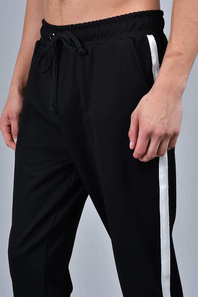 Black trousers with white stripe, Adjustable waistband