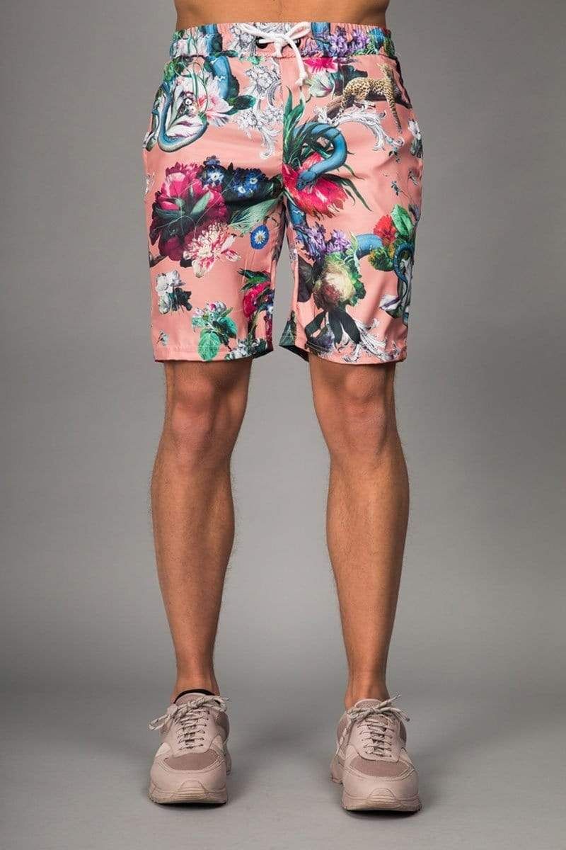 Dominic short with colourful print all-over, Adjustable waistband, White Drawstring, Side pocket