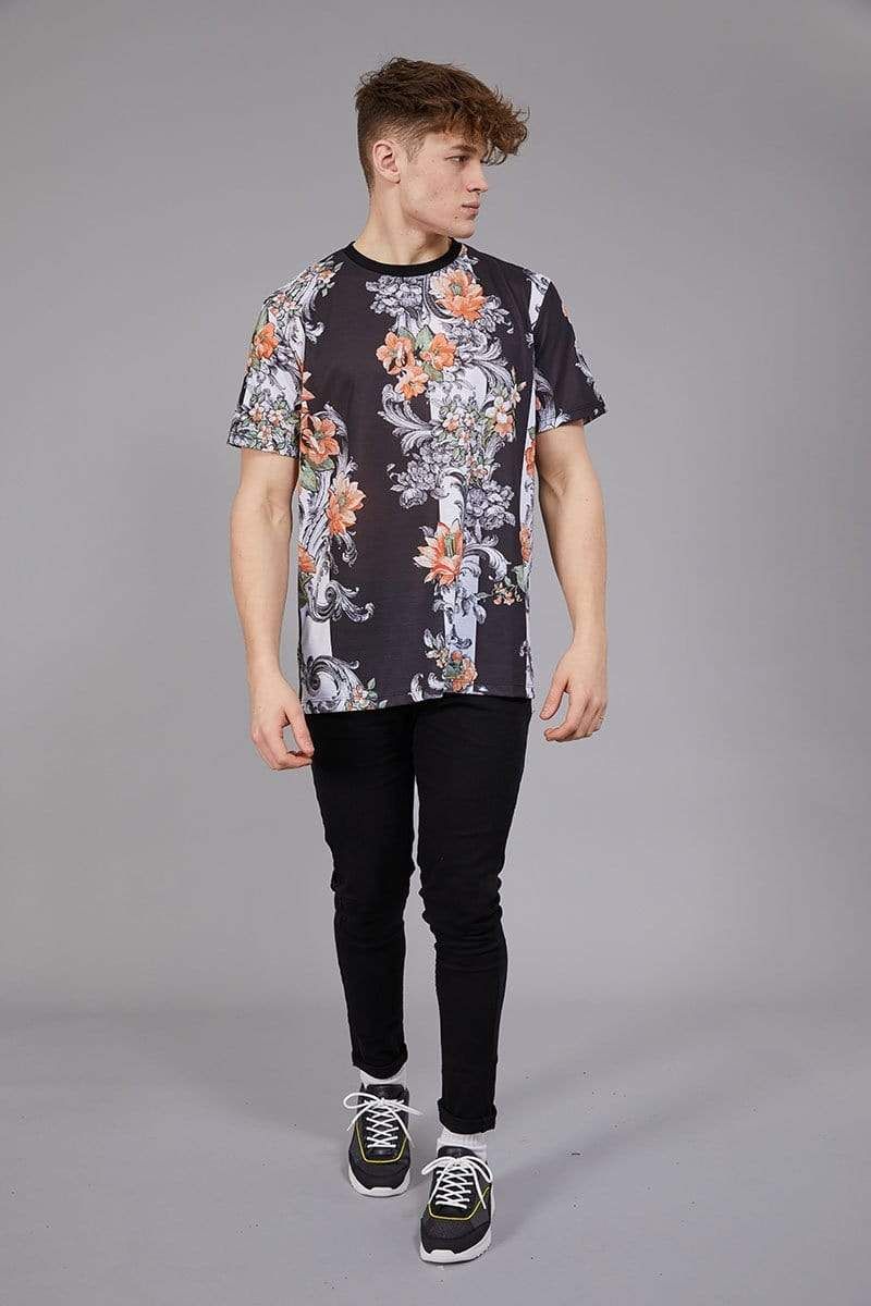 Chalky tee with all over, multi-coloured floral print.