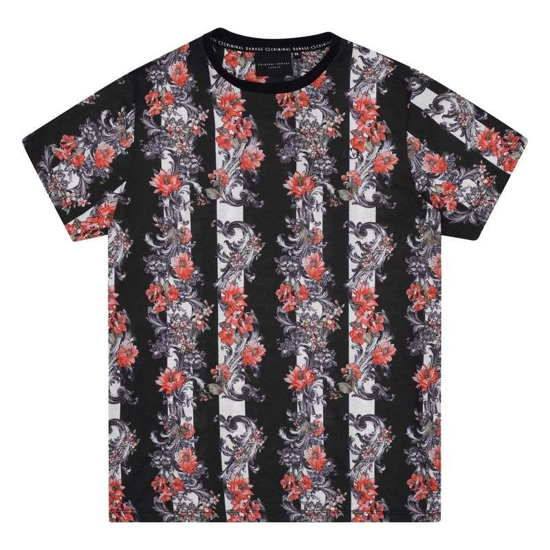 Chalky tee with all over, multi-coloured floral print.