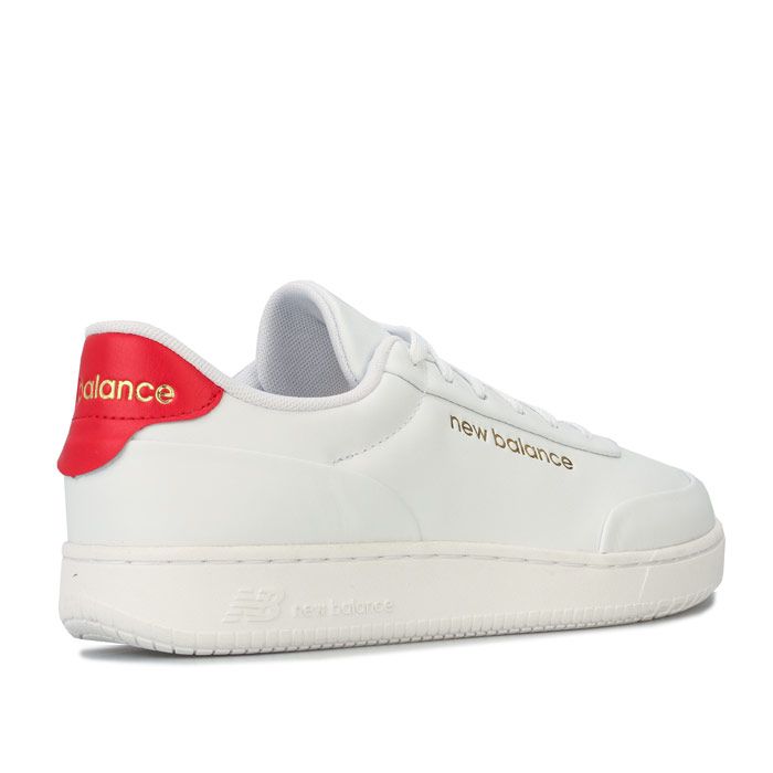 Mens New Balance CT Alley Trainers in white - red.<BR><BR>- Premium leather upper.<BR>- Lace up fastening.<BR>- Padded collar.<BR>- Contrast heel patch.<BR>- Comfortable textile lining.<BR>- Removable cushioned sockliner.<BR>- Ground contact IMEVA outsole.<BR>- New Balance branding at tongue  side and heel.<BR>- Leather upper  Textile lining  Synthetic sole.<BR>- Ref: CTALYMSK
