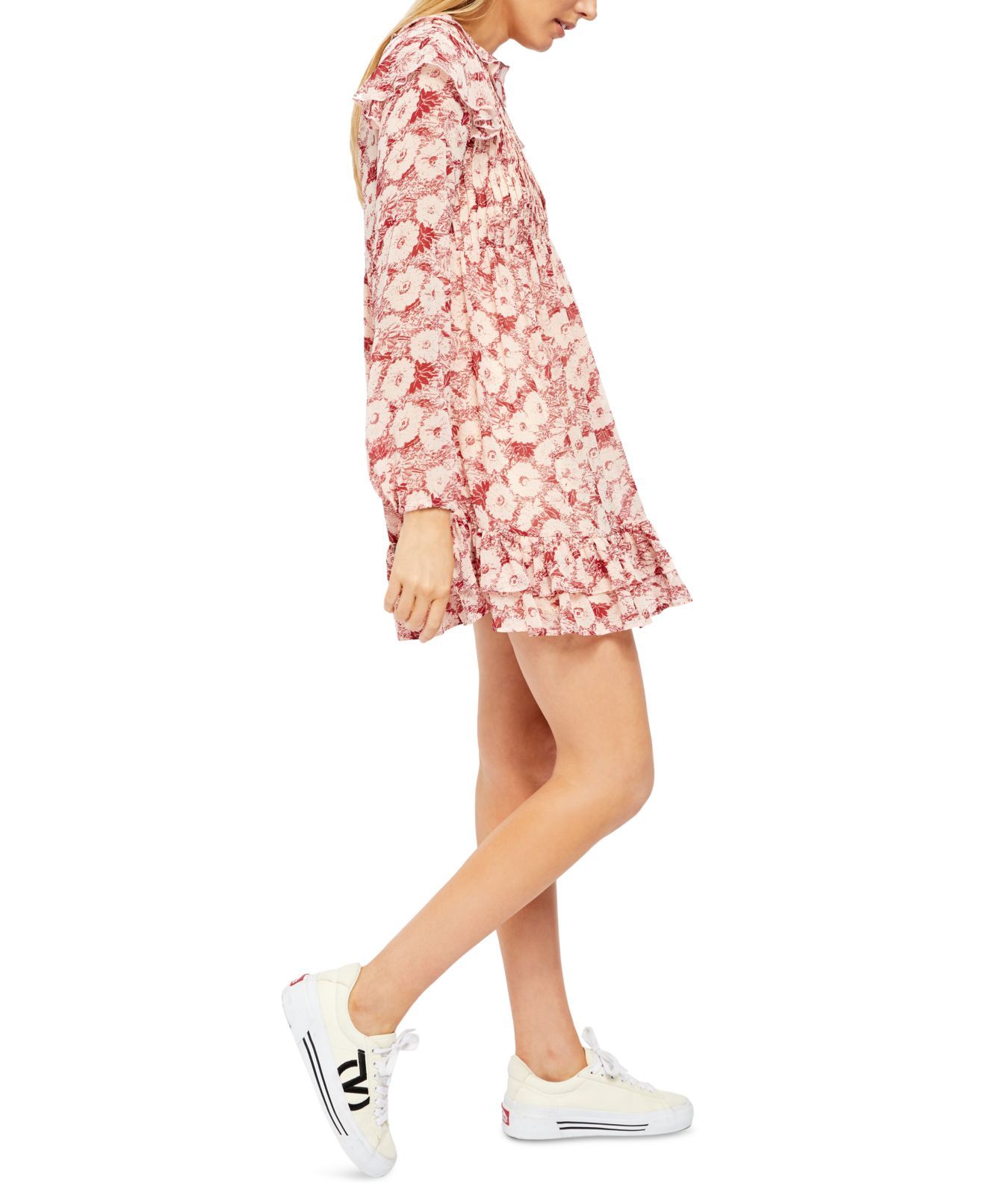 Color: Pinks Size Type: Regular Size (Women's): S Neckline: Round Neck Pattern: Floral Sleeve Length: Long Sleeve Style: Shift Occasion: Any Occasion Dress Length: Short Material: 100% Polyester Zipper: None