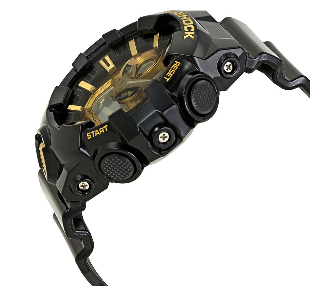 This Casio G-shock Analogue-Digital Watch for Men is the perfect timepiece to wear or to gift. It's Black 53 mm Round case combined with the comfortable Black Plastic will ensure you enjoy this stunning timepiece without any compromise. Operated by a high quality Quartz movement and water resistant to 20 bars, your watch will keep ticking. This sporty and trendy watch is a perfect gift for New Year, birthday,valentine's day and so on -The watch has a calendar function: Day-Date, Worldtime, Stop Watch, Countdown, Alarm, Light High quality 21 cm length and 22 mm width Black Plastic strap with a Fold over with Buckle Case diameter: 53 mm, case thickness: 13 mm, case colour: Black and dial colour: Gold