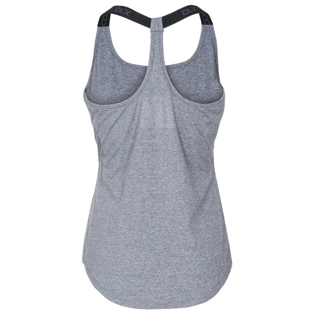 Sports vest. Scoop neck. Branded elastic straps. Racer back. Dipped hem. Quick dry. 90% Polyester, 10% Elastane. Trespass Womens Chest Sizing (approx): XS/8 - 32in/81cm, S/10 - 34in/86cm, M/12 - 36in/91.4cm, L/14 - 38in/96.5cm, XL/16 - 40in/101.5cm, XXL/18 - 42in/106.5cm.
