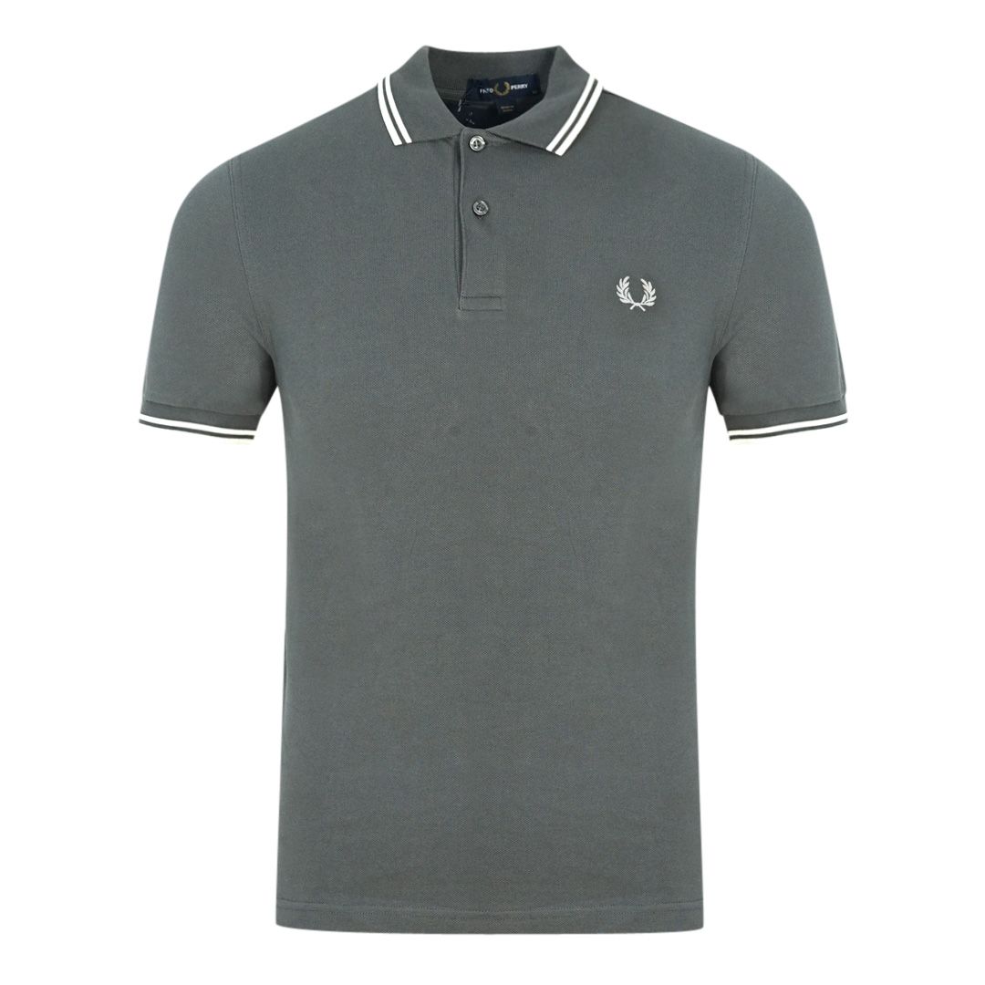 Fred Perry Twin Tipped M3600 G85 Grey Polo Shirt. Fred Perry Grey Polo Shirt. Pattern On Collar. Button Closure At The Neck. 100% Cotton. Style: M3600 G85