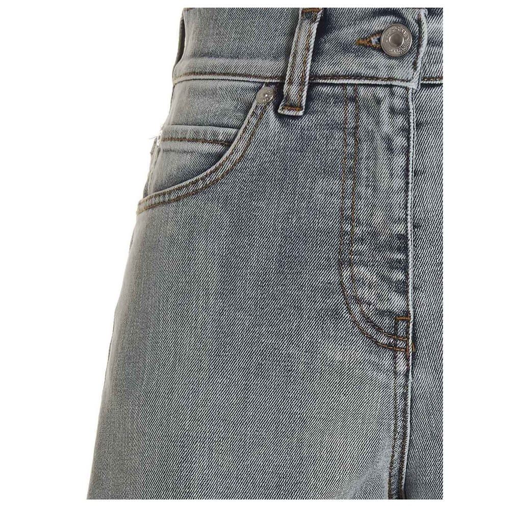 Denim shorts featuring a raw cut hem, a high waist and a zip and button closure.
